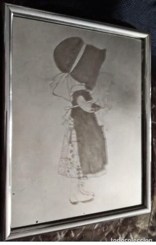 Arte: ESPEJO con DIBUJO GRABADO / * NI&Ntilde;A CON PERRO *. FIRMADO: MARIBEL. MAGN&Iacute;FICA PIEZA