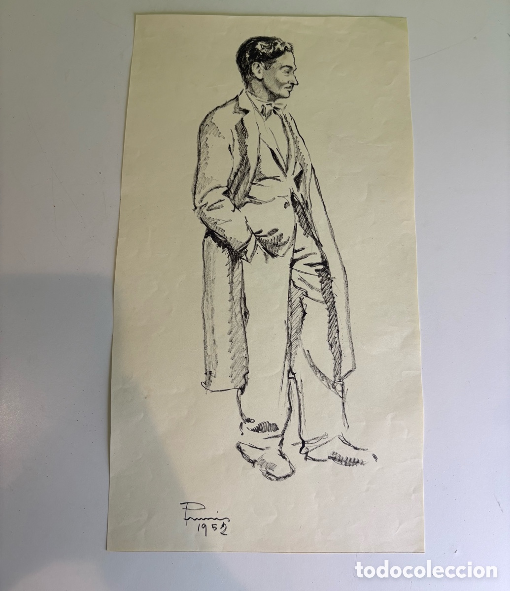 Arte: Carles Prun&eacute;s (1937-2017) &ndash; Dibujo original sobre papel &ndash; Caballero de perfil (1952)
