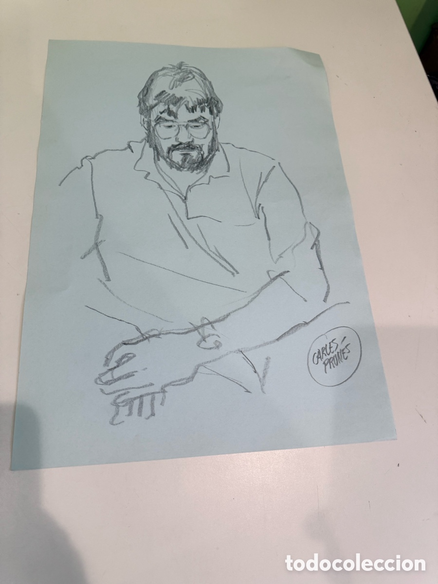Arte: Carles Prun&eacute;s (1937-2017) &ndash; Dibujo original sobre papel. Retrato masculino (40x30 cm)