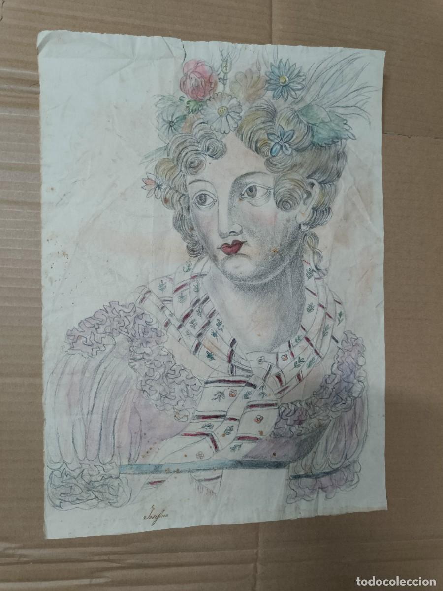 Arte: ANTIGUO DIBUJO PINTADO ORIGINAL DE PPS S. XX , JOSEFINA, ESPOSA DE NAPOLEON BONAPARTE, JOSEPHINE -M3
