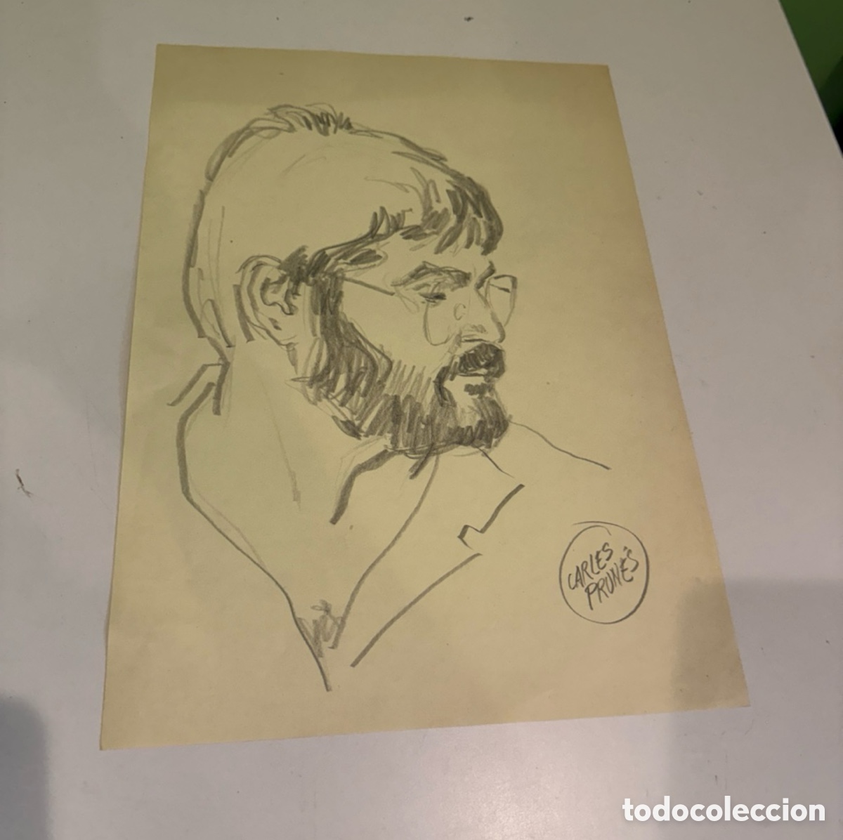 Arte: Carles Prun&eacute;s (1937-2017) &ndash; Posible autorretrato, dibujo original sobre papel firmado, 40 x 30 cm