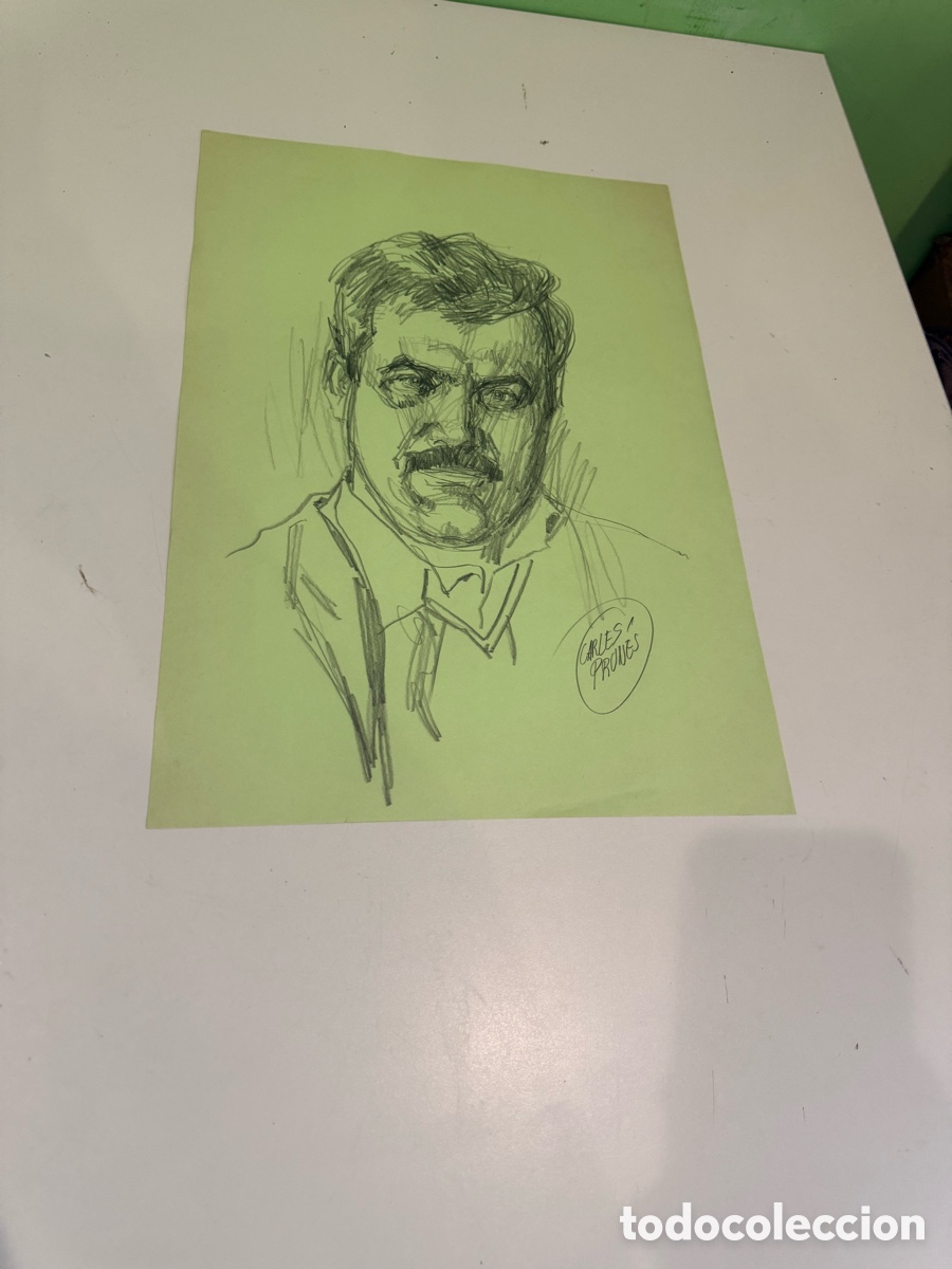 Arte: Carles Prun&eacute;s (1937-2017) &ndash; Retrato masculino, dibujo original sobre papel firmado, 40 x 30 cm