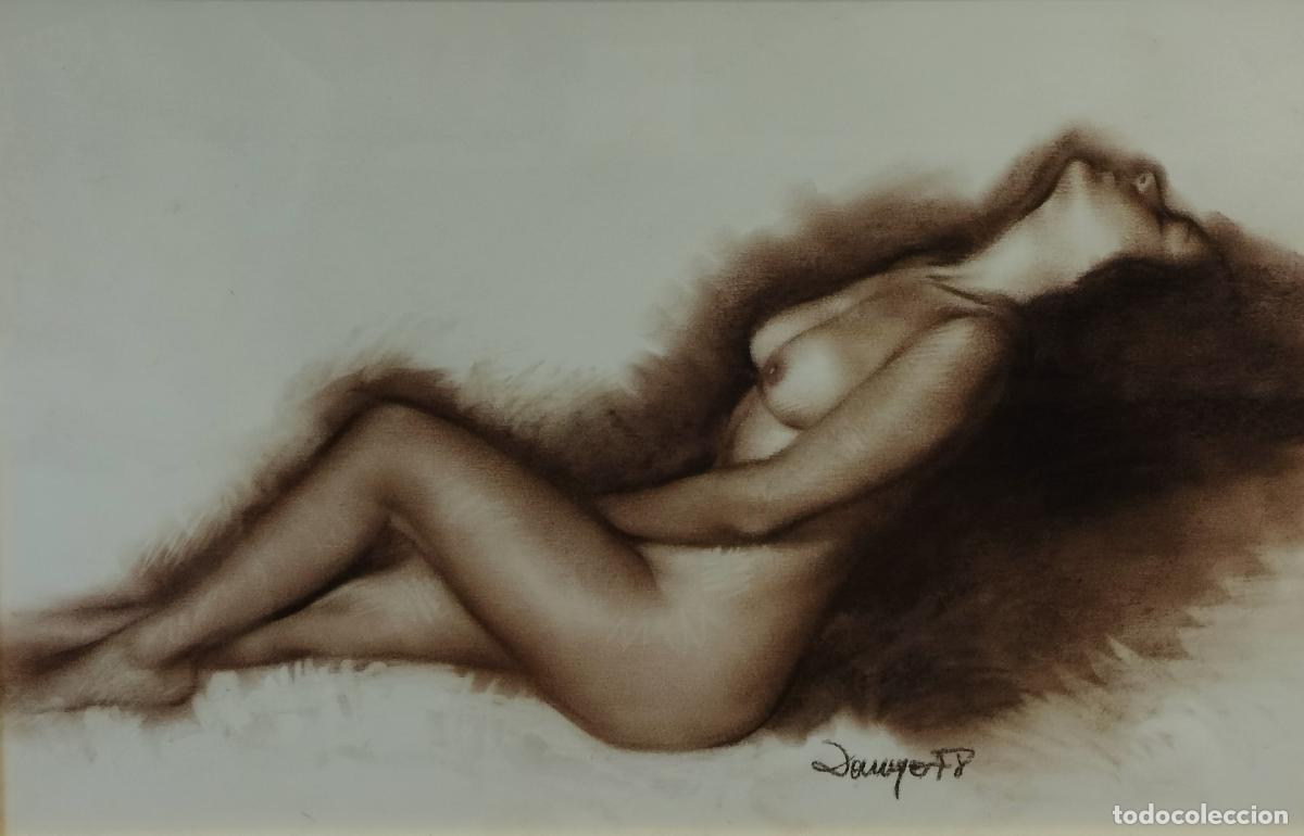 Arte: DESNUDO FEMENINO ACOSTADO. FIRMADO Y FECHADO. SANGUINA SOBRE PAPEL. ESPA&Ntilde;A. 1987