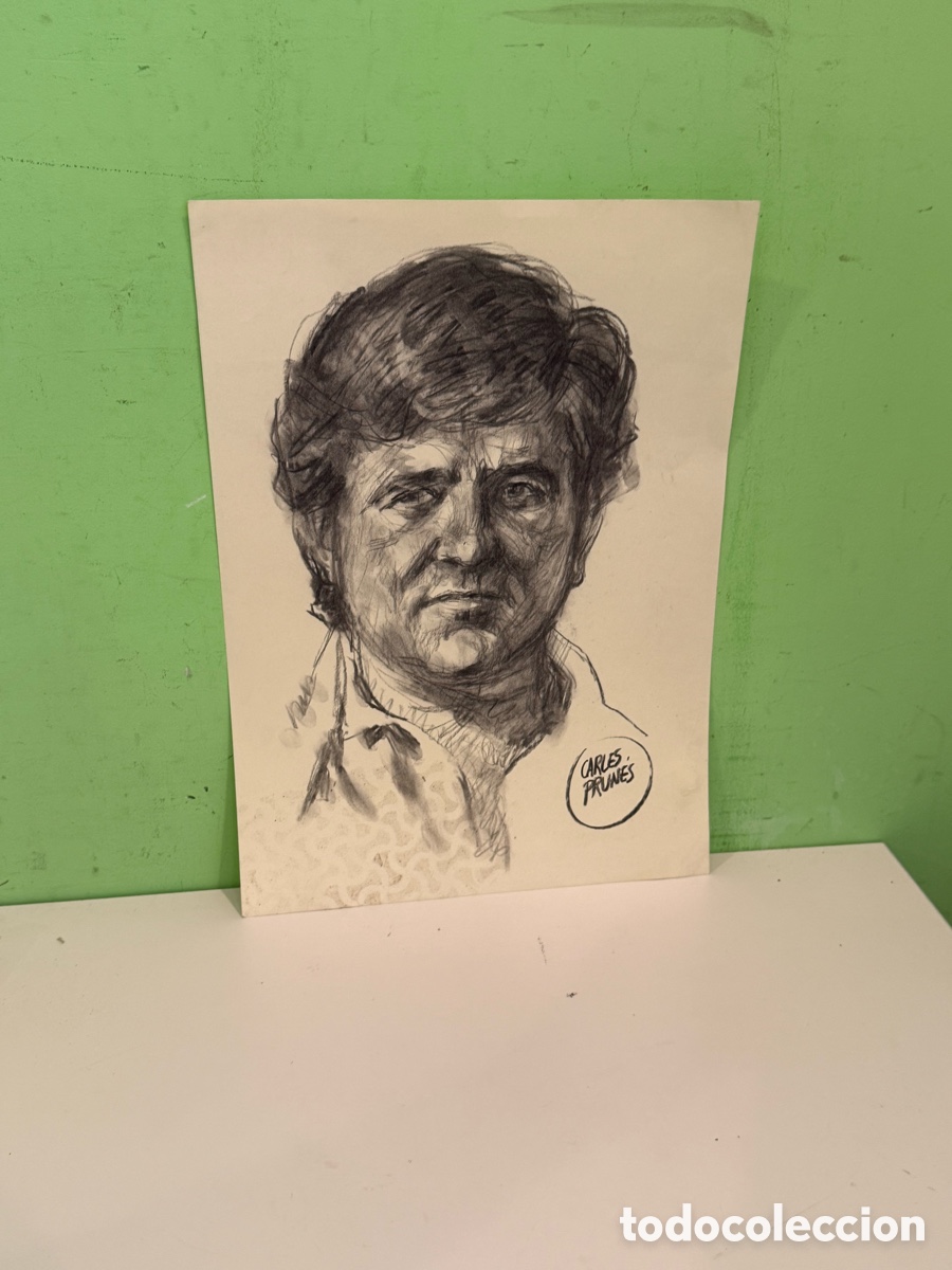 Arte: Carles Prun&eacute;s (1937-2017) &ndash; Retrato masculino original sobre papel firmado, 40 x 30 cm