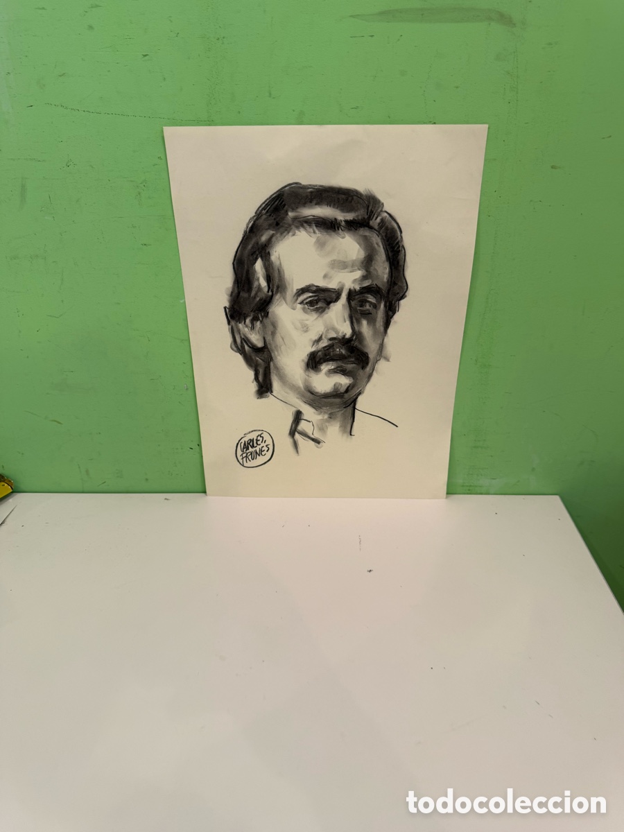 Arte: Carles Prun&eacute;s (1937-2017) &ndash; Retrato masculino original sobre papel firmado, 40 x 30 cm