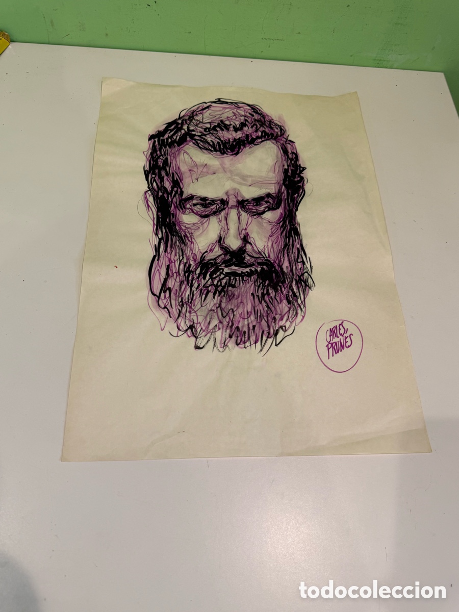Arte: Carles Prun&eacute;s (1937-2017) &ndash; Retrato masculino expresionista original sobre papel firmado
