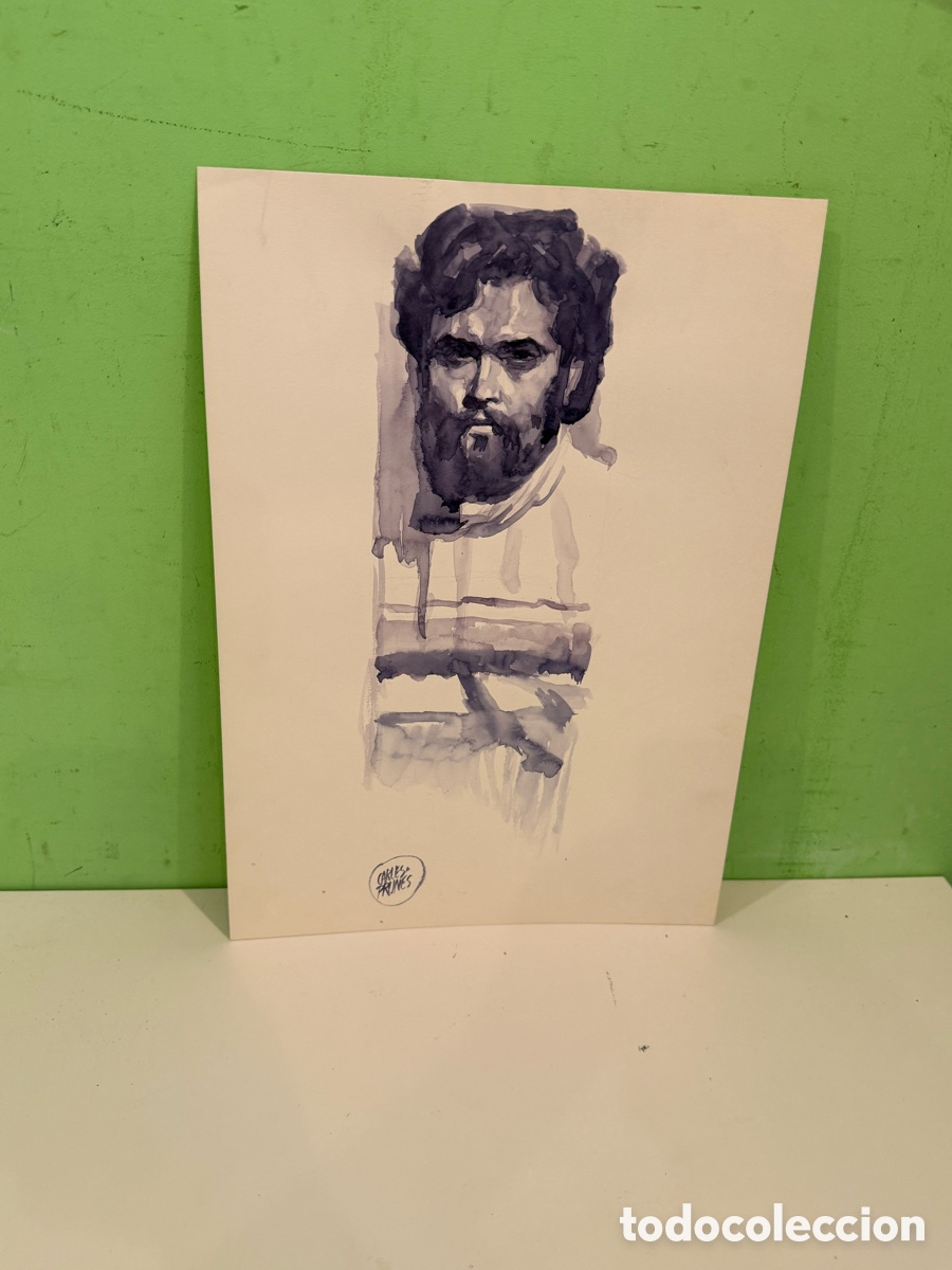 Arte: Carles Prun&eacute;s (1937-2017) &ndash; Retrato masculino expresionista original sobre papel firmado
