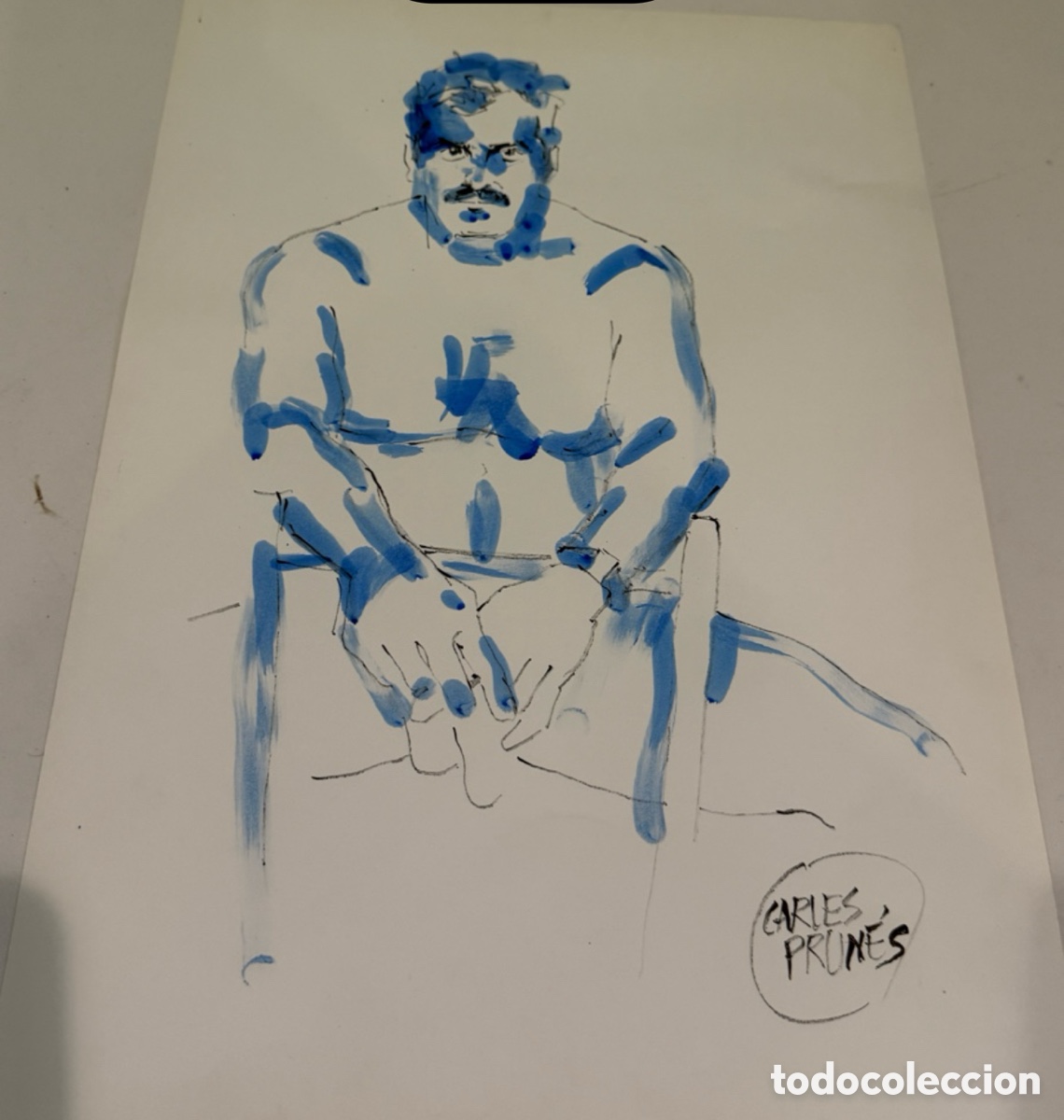 Arte: Carles Prun&eacute;s (1937-2017) &ndash; Desnudo femenino, dibujo pintado sobre papel 40X30 cm