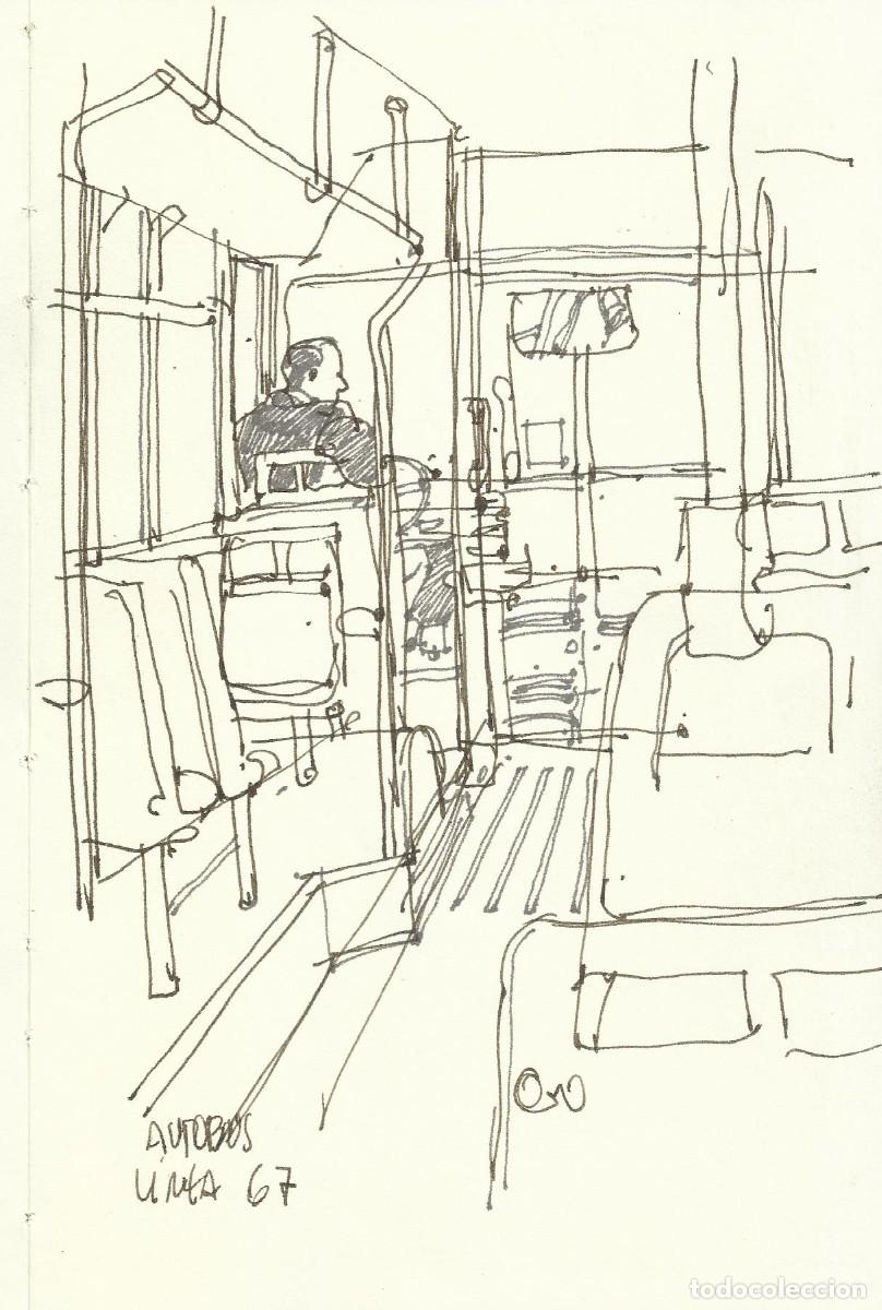 Arte: Carlos Enrique Lencinas G&oacute;mez. Tinta sobre papel. &rdquo;Apunte: Autob&uacute;s. 1967&rdquo;. Sin firmar. 15x23 cm.