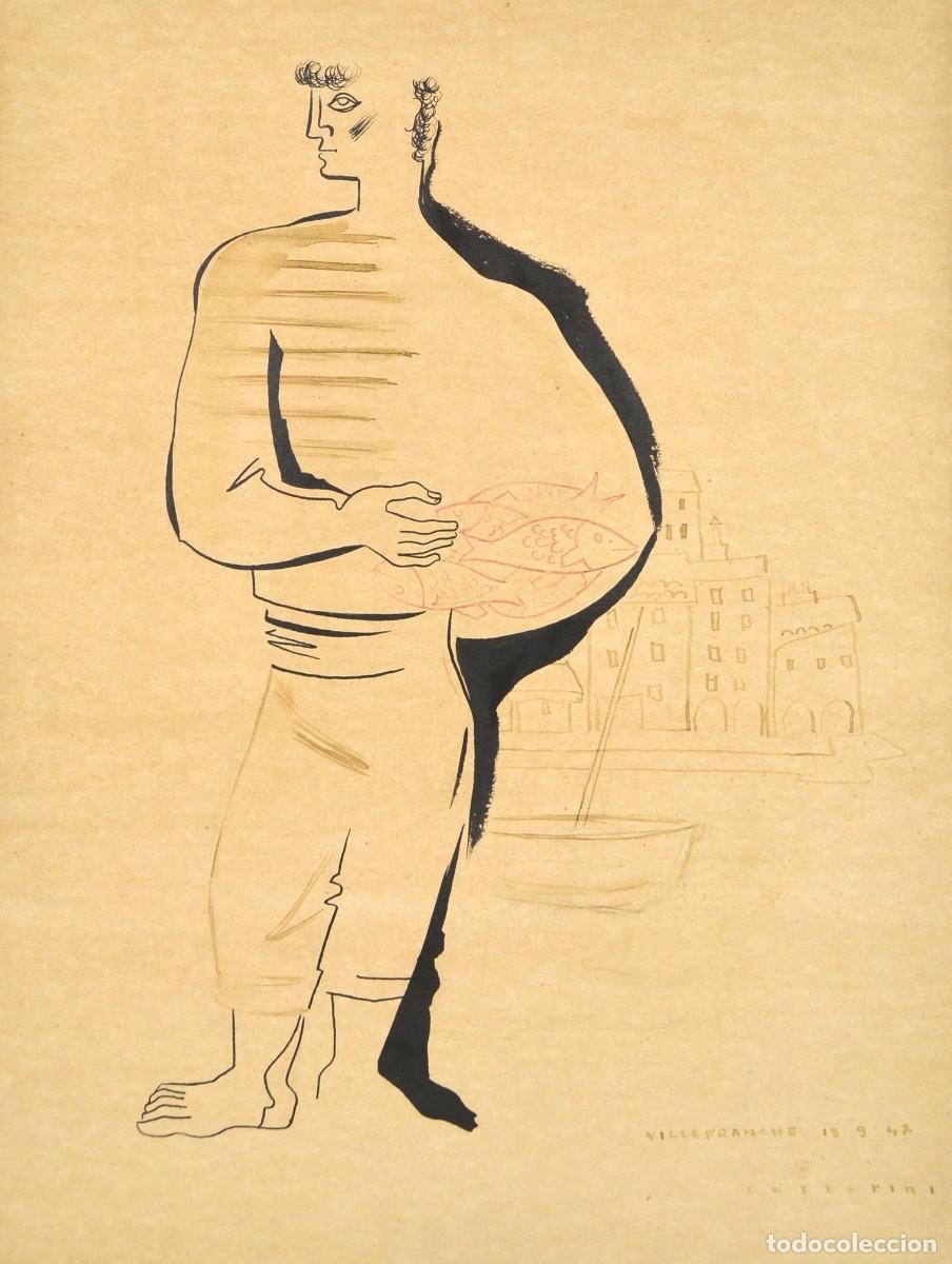 Arte: Jean Cassarini, marinero, dibujo, 1947, vanguardia, escuela de Niza, Villefranche sur Mer.