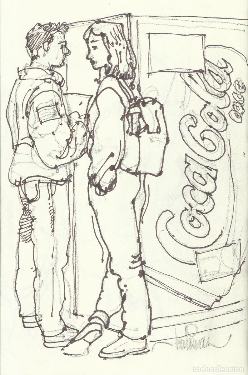 Arte: Carlos Enrique Lencinas G&oacute;mez. Tinta sobre papel. &rdquo;Apunte: Pareja y m&aacute;quina Coca Cola&rdquo;. Sin firmar.
