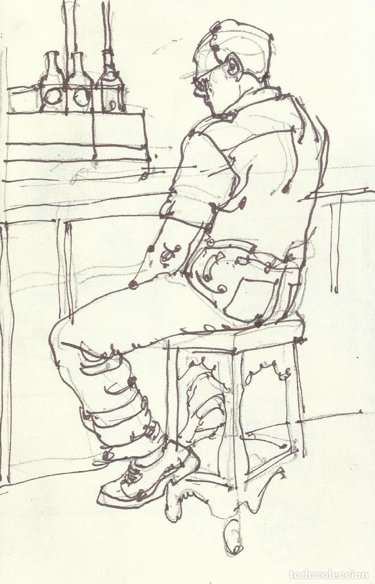 Arte: Carlos Enrique Lencinas G&oacute;mez. Tinta sobre papel. &rdquo;Apunte: Hombre sentado en un bar&rdquo;. Sin firmar.