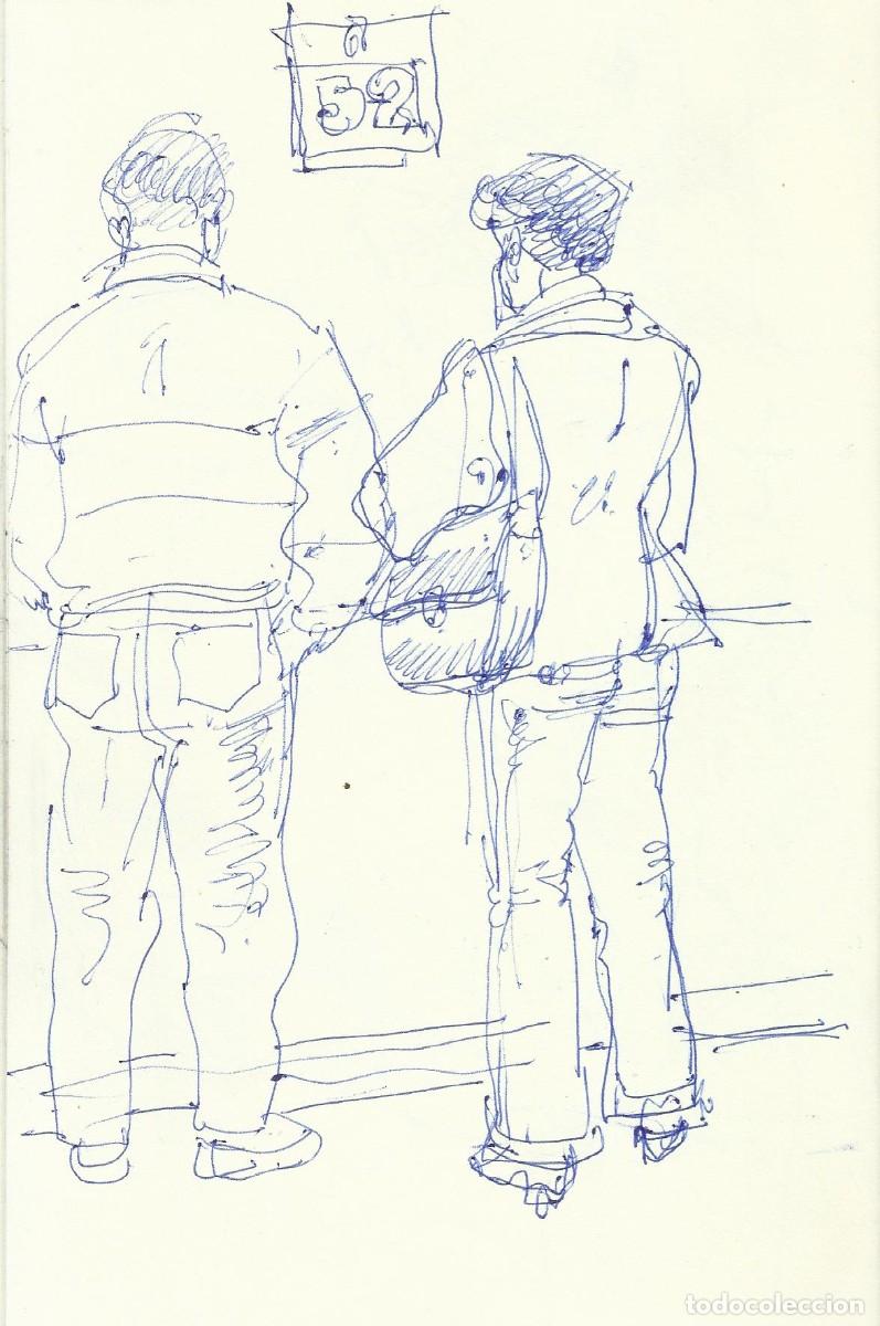 Arte: Carlos Enrique Lencinas G&oacute;mez. Tinta sobre papel. &rdquo;Apunte: Pareja esperando. 52&rdquo;. Sin firmar.