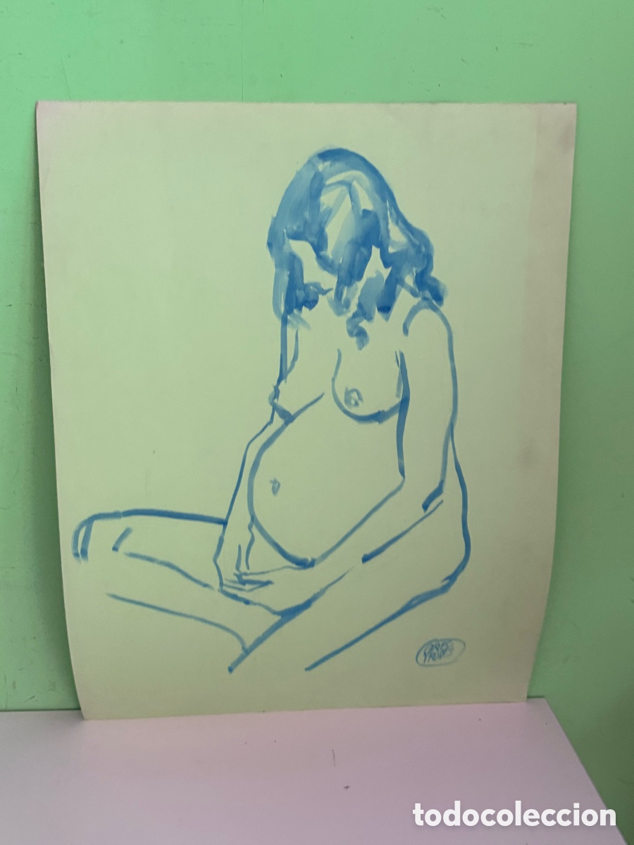 Arte: Carles Prun&eacute;s (1937-2017) &ndash; Retrato de mujer embarazada, dibujo sobre papel firmado (65 x 50 cm)