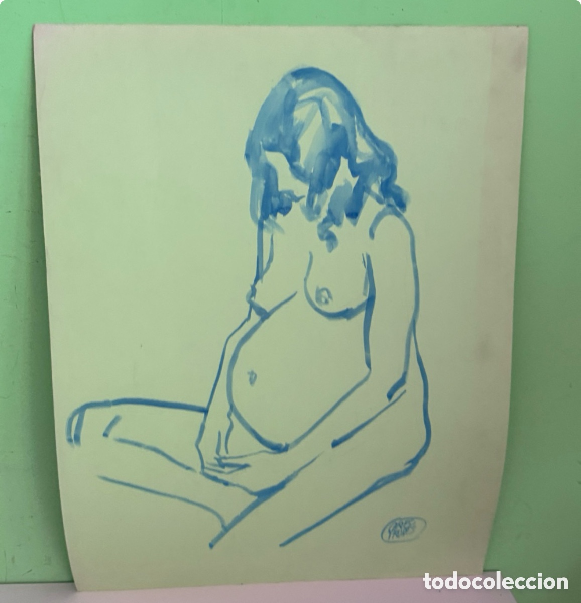 Arte: Carles Prun&eacute;s (1937-2017) &ndash; Retrato de mujer embarazada, dibujo sobre papel firmado (65 x 50 cm)