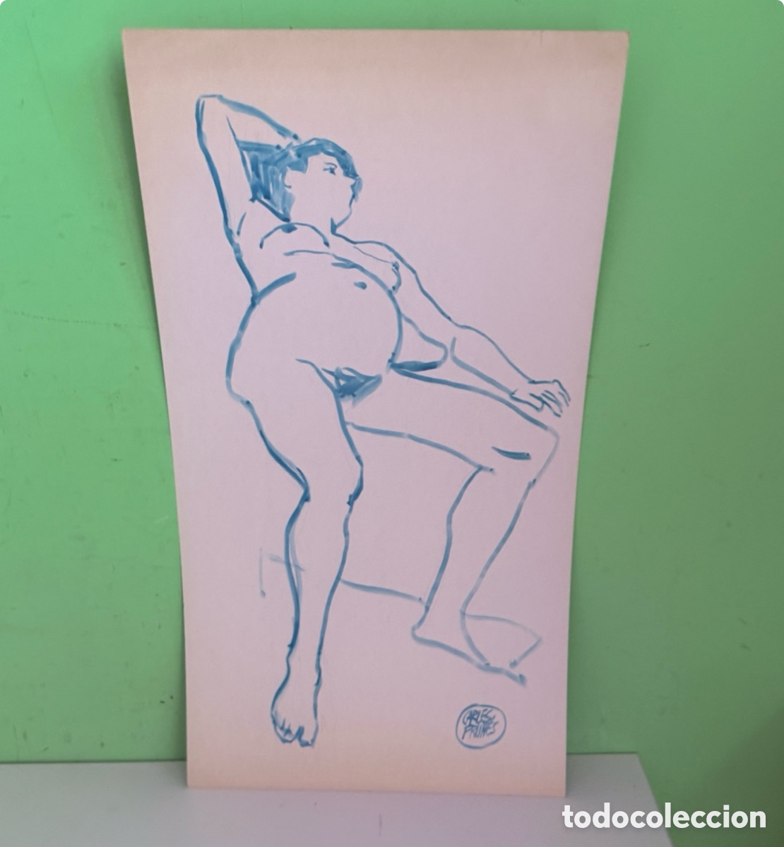 Arte: Carles Prun&eacute;s (1937-2017) &ndash; Desnudo femenino, dibujo original sobre papel firmado (65 x 35 cm)