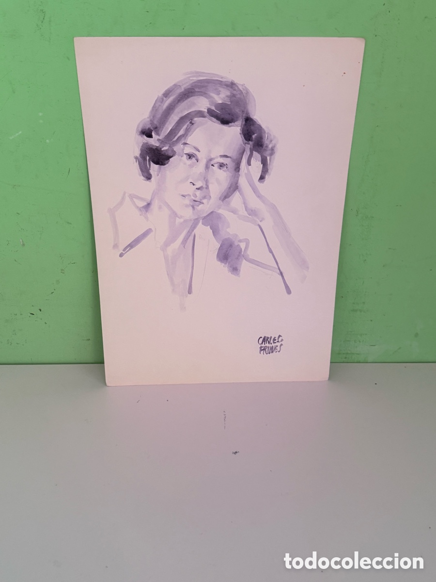 Arte: Carles Prun&eacute;s (1937-2017) &ndash; Retrato femenino sobre papel firmado (40 x 30 cm)