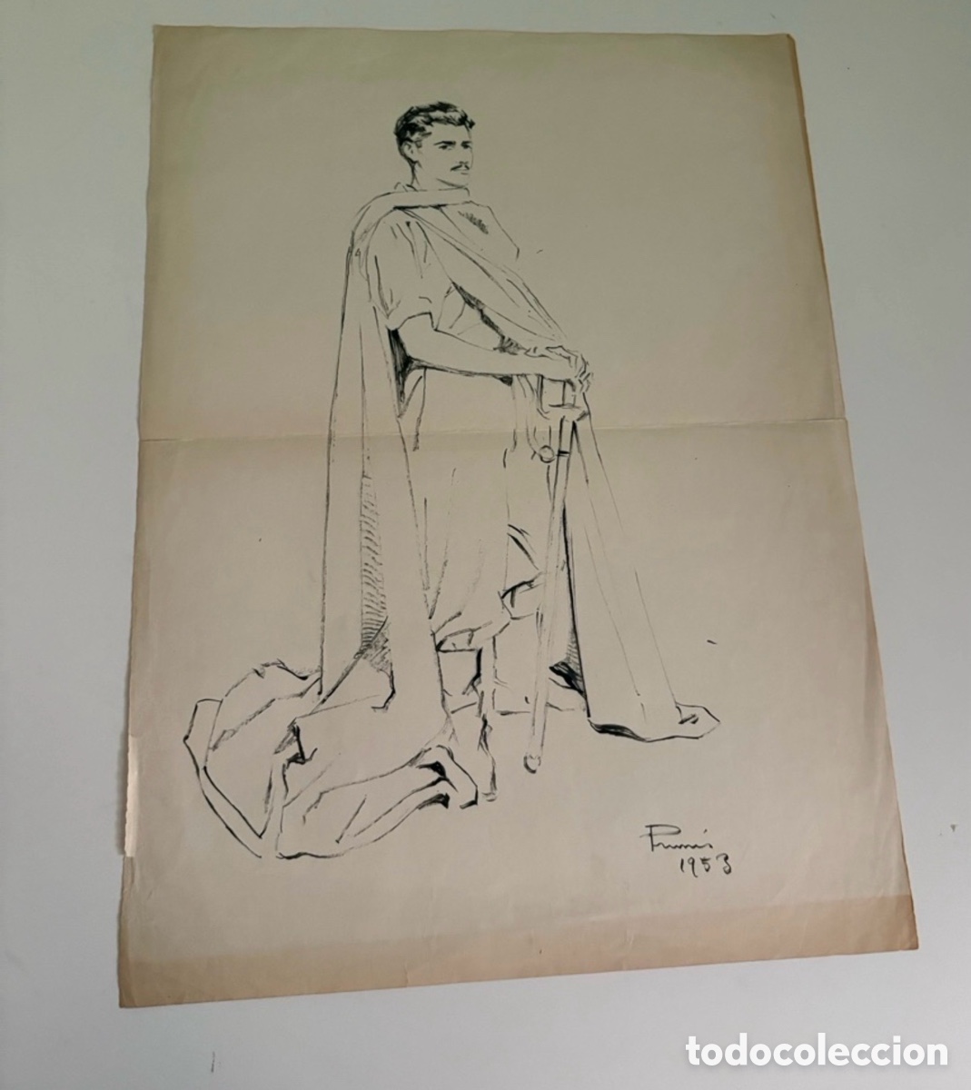 Arte: Carles Prun&eacute;s (1937-2017) &ndash; Dibujo sobre papel, figura masculina sentada, firmado 1953