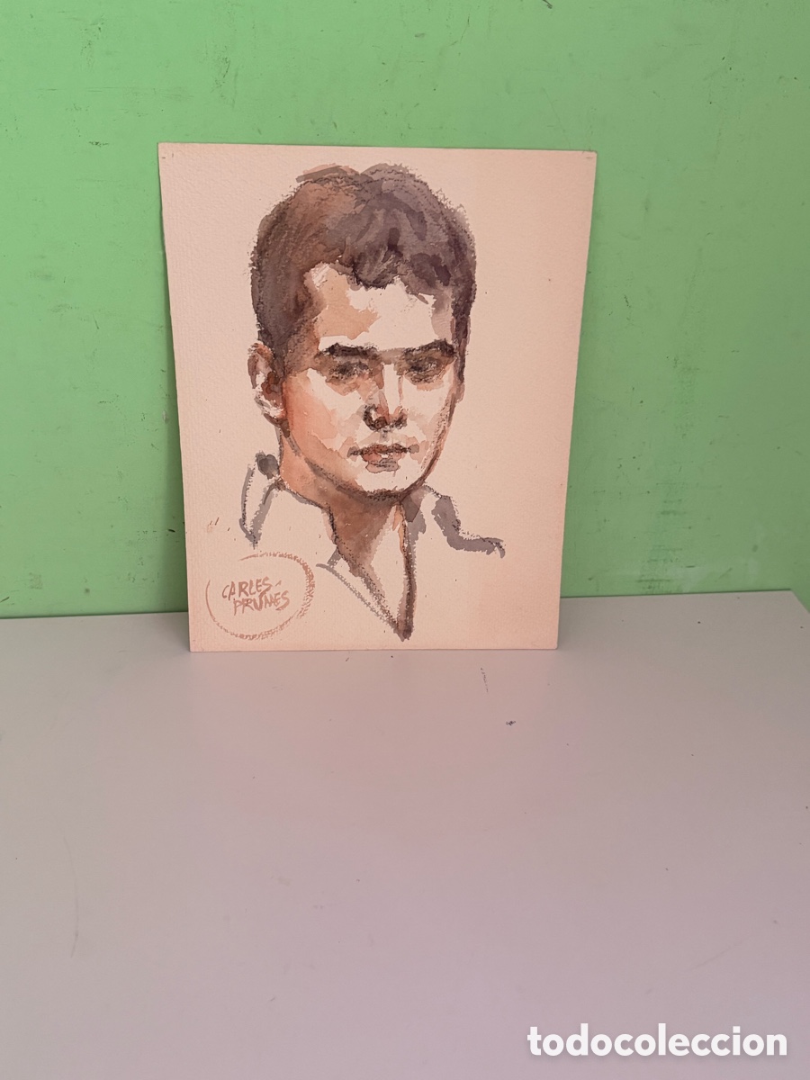 Arte: Carles Prun&eacute;s (1937-2017) &ndash; Retrato masculino sobre papel firmado (32 x 25 cm)