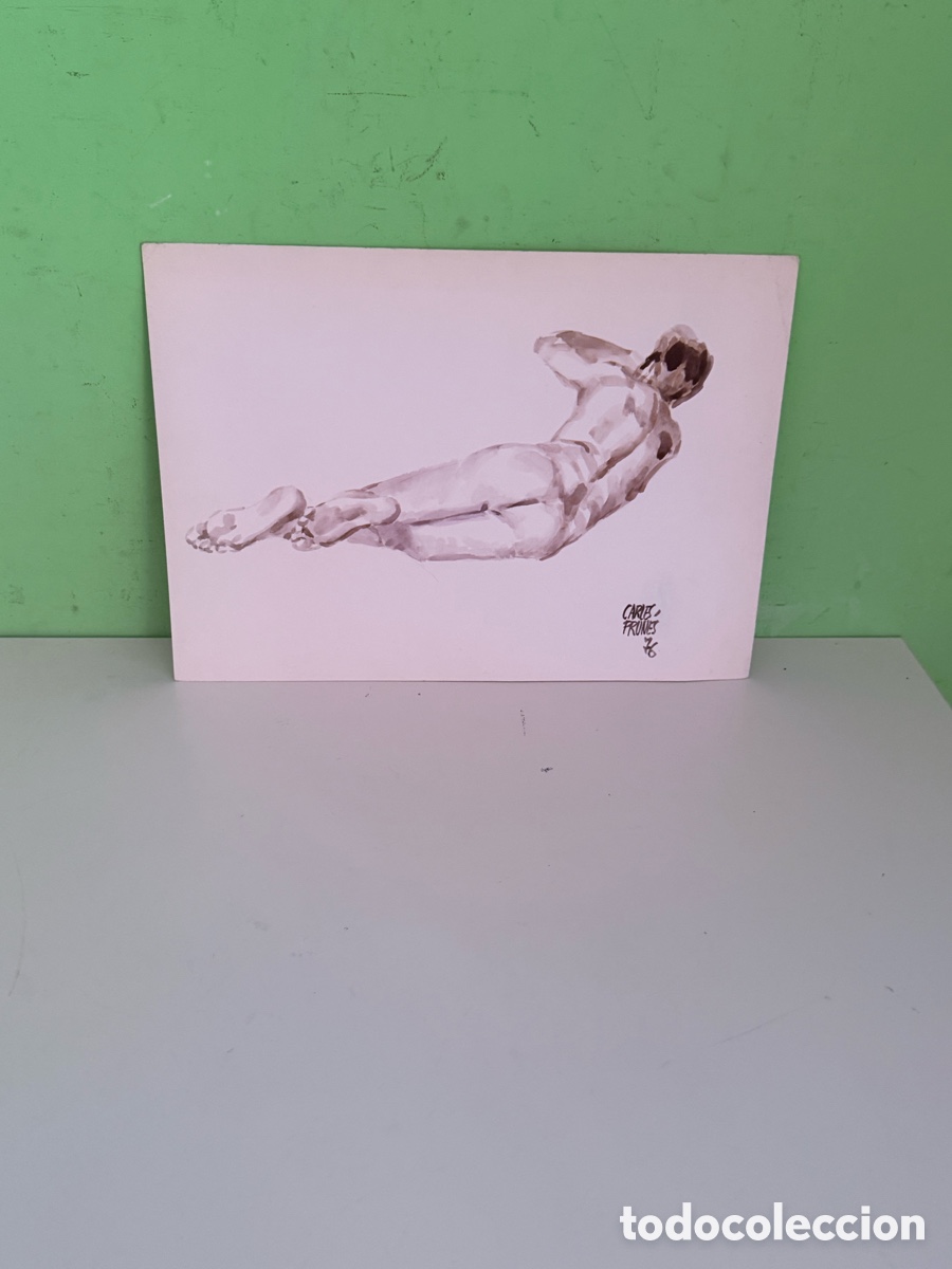 Arte: Carles Prun&eacute;s (1937-2017) &ndash; Desnudo masculino reclinado sobre papel firmado (34 x 24 cm)