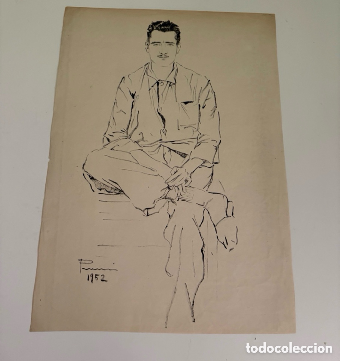 Arte: Carles Prun&eacute;s (1937-2017) &ndash; Dibujo sobre papel, retrato masculino sentado, firmado 1952