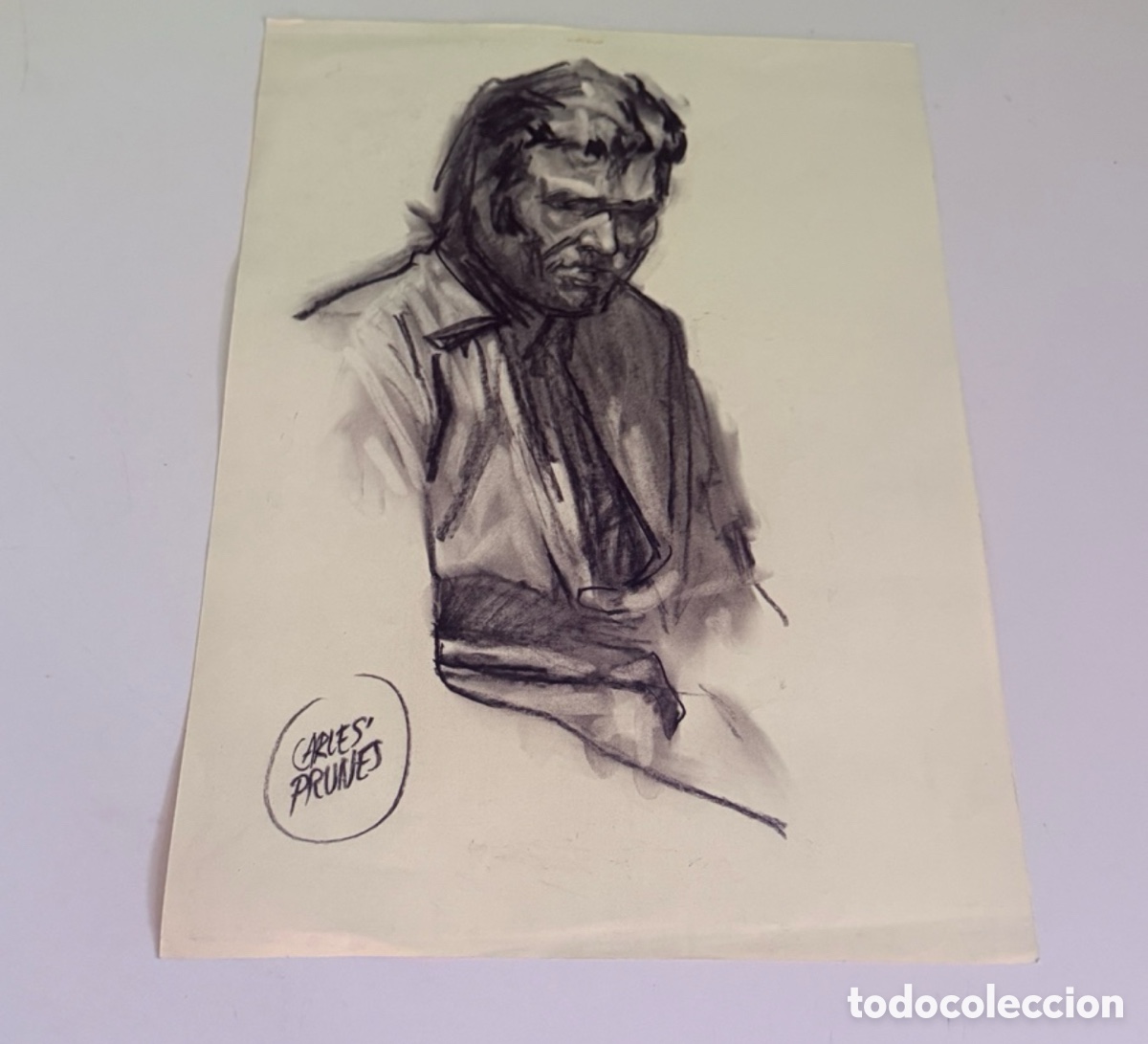 Arte: Carles Prun&eacute;s (1937-2017) &ndash; Retrato masculino sobre papel firmado (40 x 30 cm)