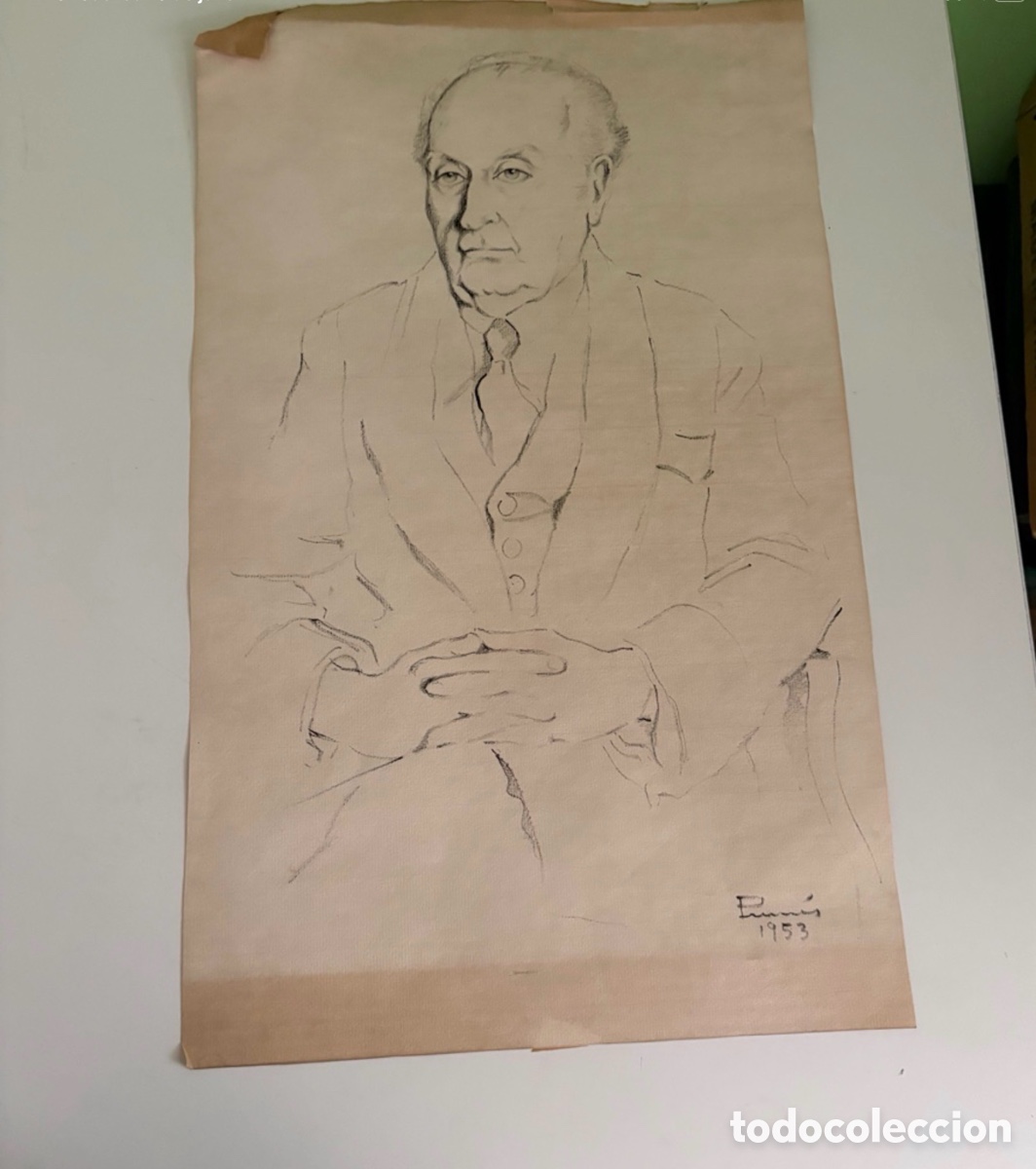 Arte: Carles Prun&eacute;s (1937-2017) &ndash; Dibujo sobre papel, retrato de caballero, firmado 1953