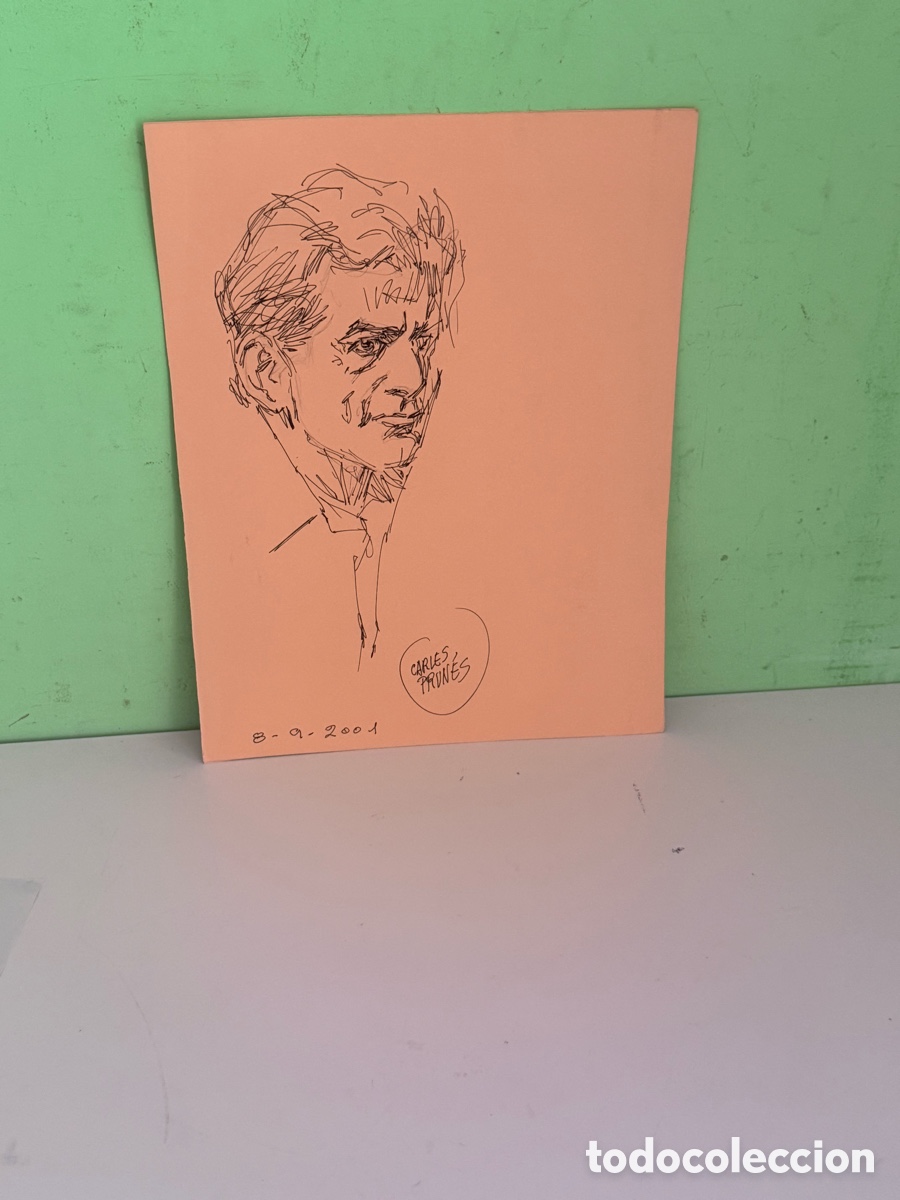 Arte: Carles Prun&eacute;s (1937-2017) &ndash; Retrato masculino, dibujo sobre papel firmado (25 x 33 cm)