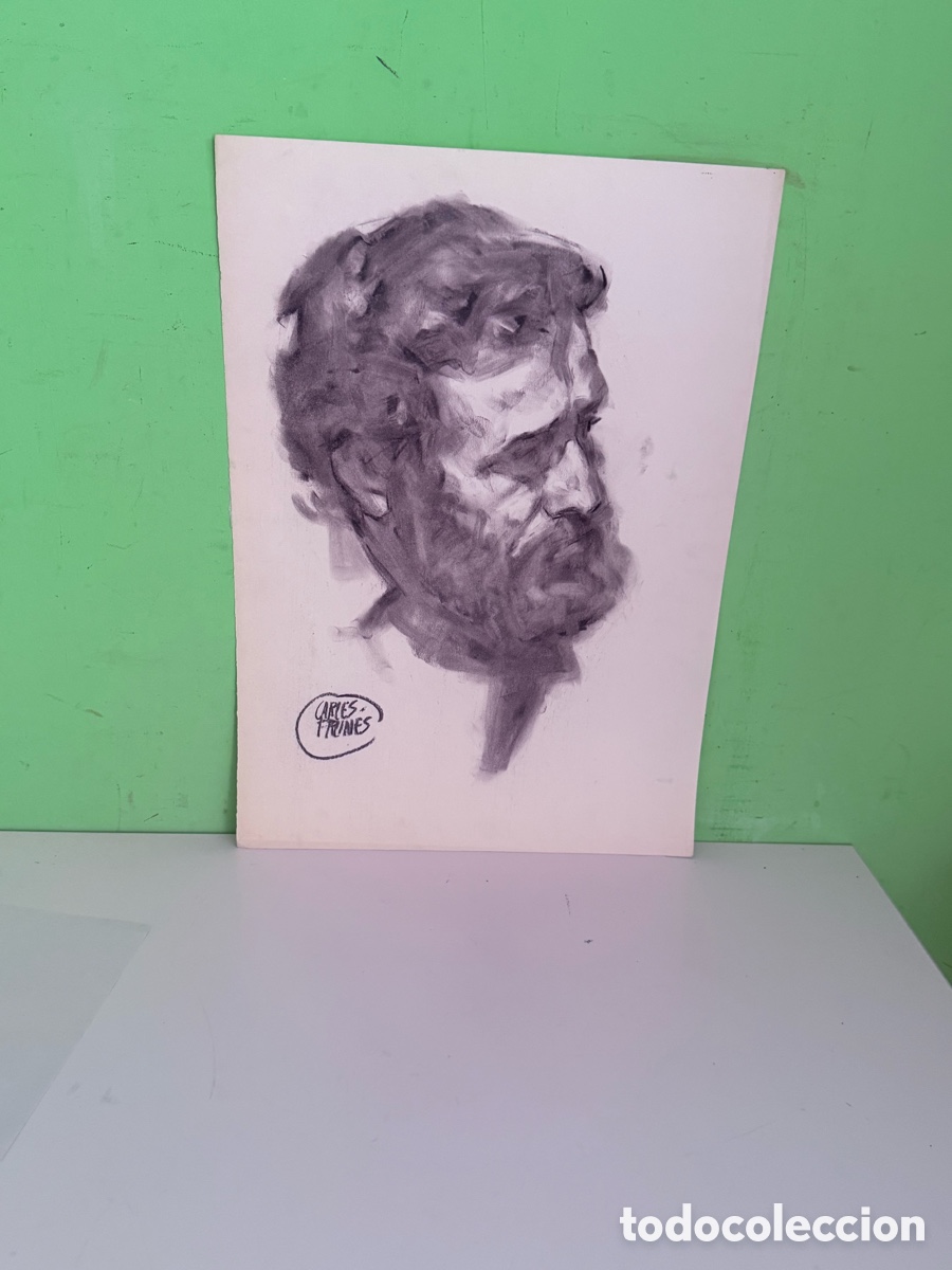 Arte: Carles Prun&eacute;s (1937-2017) &ndash; Retrato masculino con barba, dibujo sobre papel firmado (50 x 36 cm)