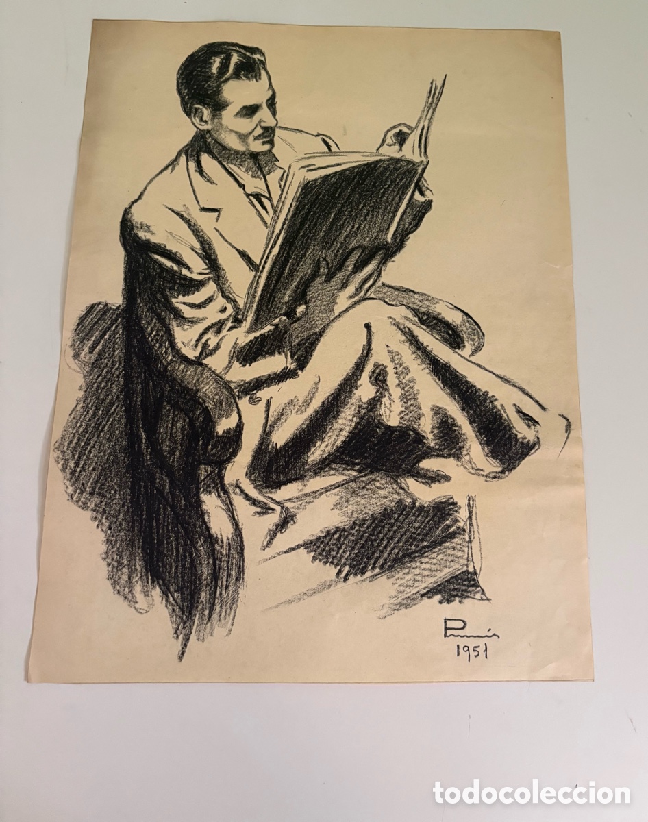 Arte: Carles Prun&eacute;s (1937-2017) &ndash; Dibujo sobre papel, lector sentado, firmado 1951