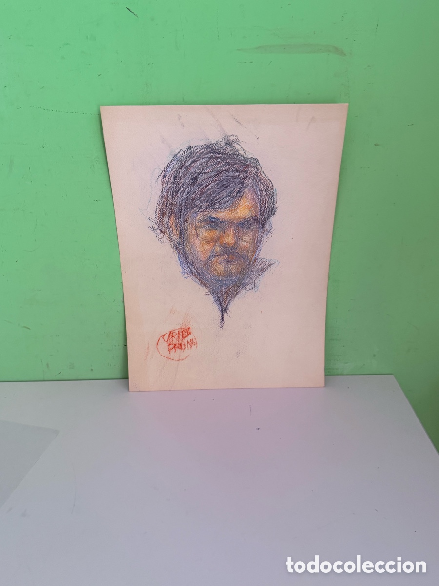 Arte: Carles Prun&eacute;s (1937-2017) &ndash; Retrato masculino, dibujo sobre papel firmado (33 x 45 cm)