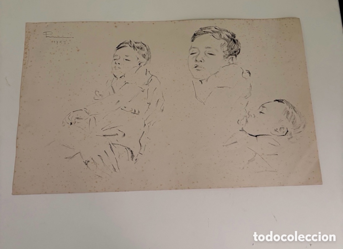 Arte: Carles Prun&eacute;s (1937-2017) &ndash; Dibujo sobre papel, estudio de ni&ntilde;o dormido, firmado 1953