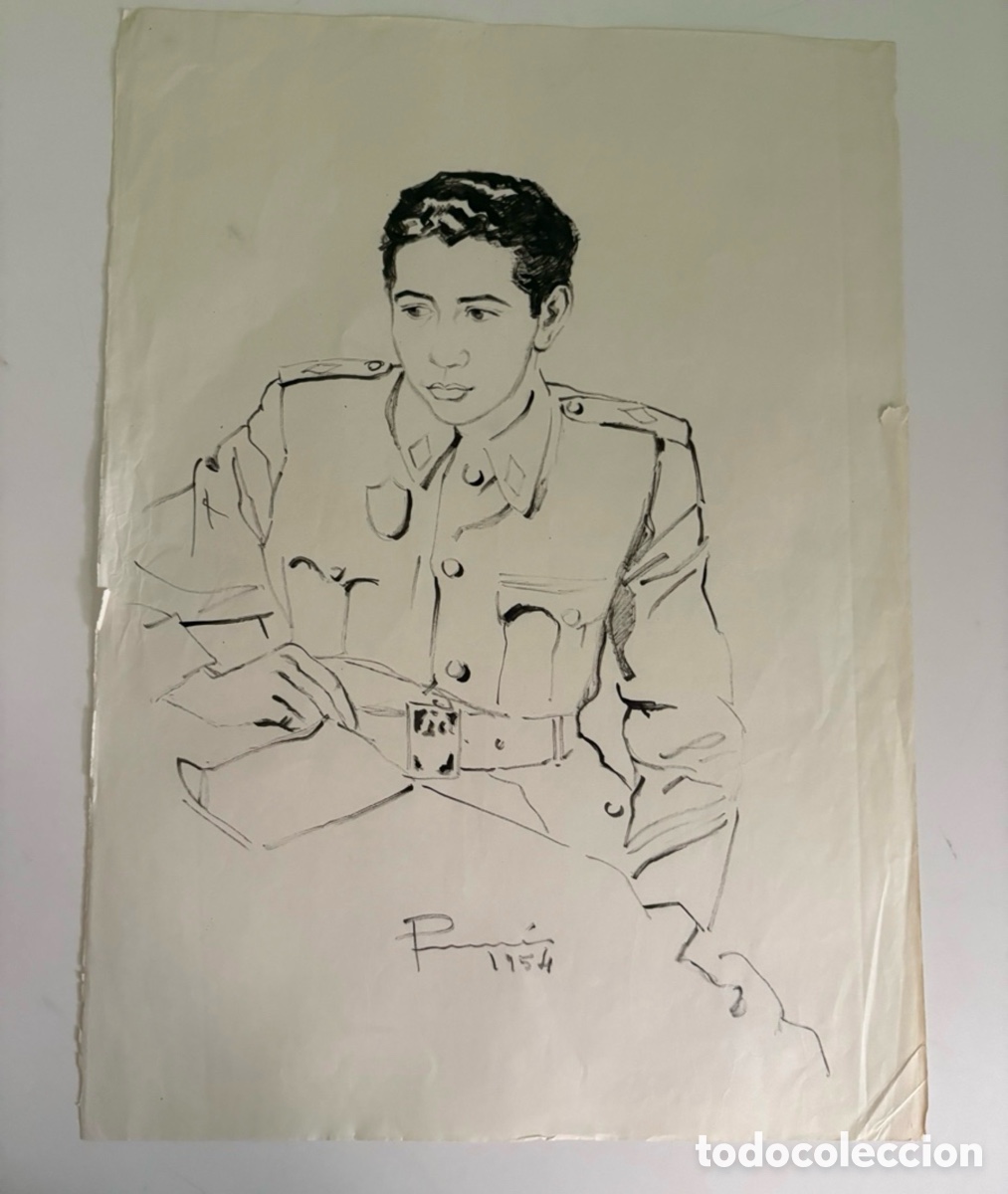 Arte: Carles Prun&eacute;s (1937-2017) &ndash; Dibujo sobre papel, retrato de joven militar, firmado 1954
