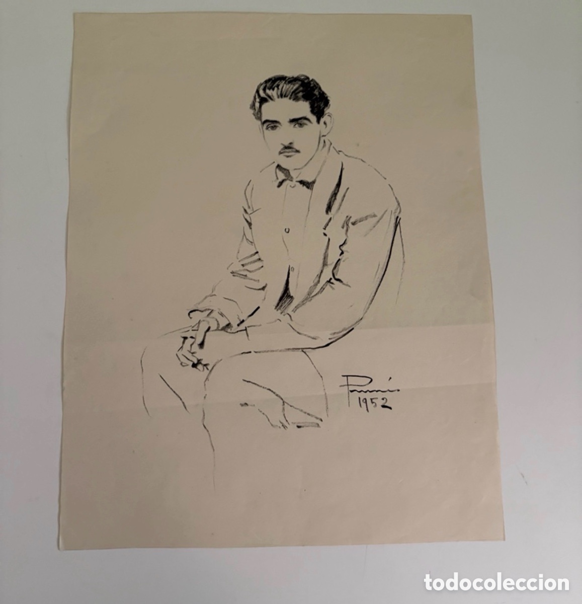 Arte: Carles Prun&eacute;s (1937-2017) &ndash; Dibujo sobre papel, retrato masculino firmado (1952)