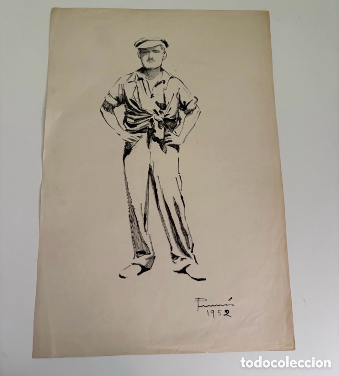 Arte: Carles Prun&eacute;s (1937-2017) &ndash; Dibujo sobre papel, estudio de figura masculina firmado (1952)