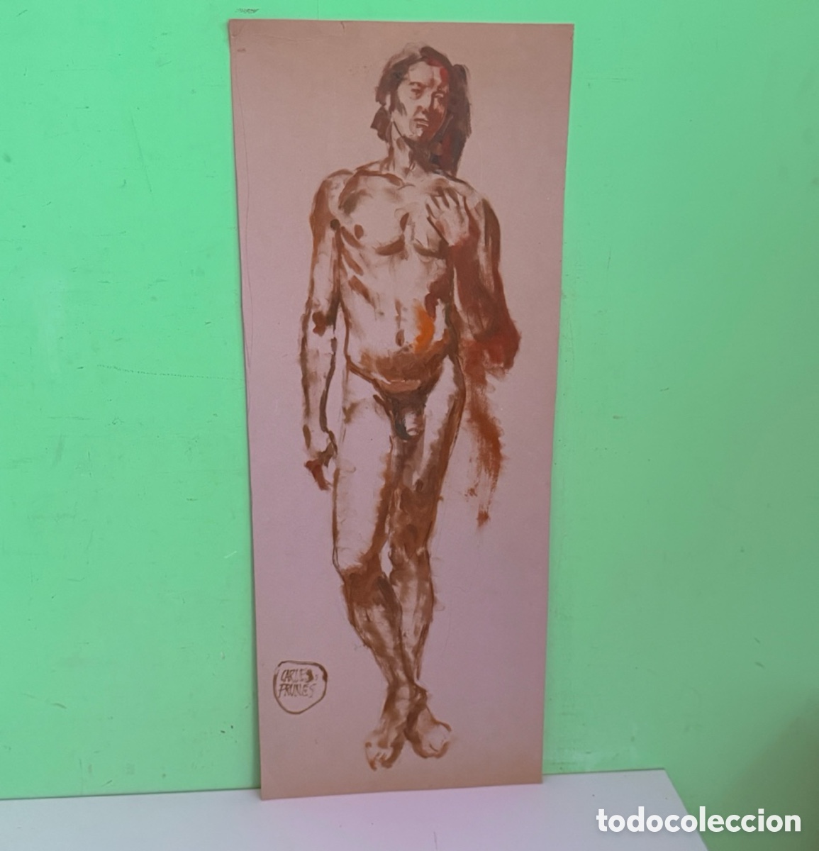 Arte: Carles Prun&eacute;s (1937-2017) &ndash; &Oacute;leo sobre papel, desnudo masculino firmado (73 x 30 cm)
