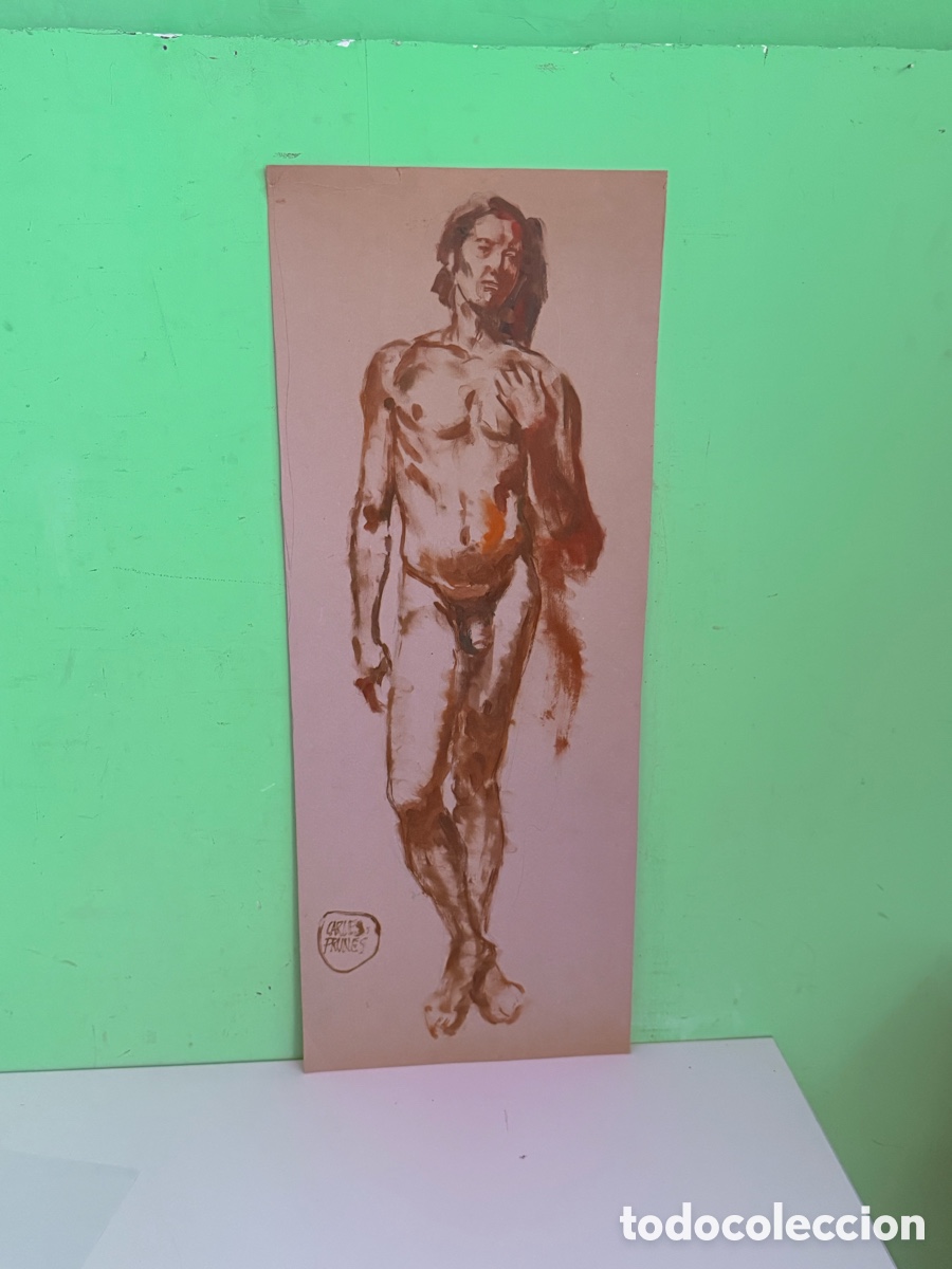 Arte: Carles Prun&eacute;s (1937-2017) &ndash; &Oacute;leo sobre papel, desnudo masculino firmado (73 x 30 cm)