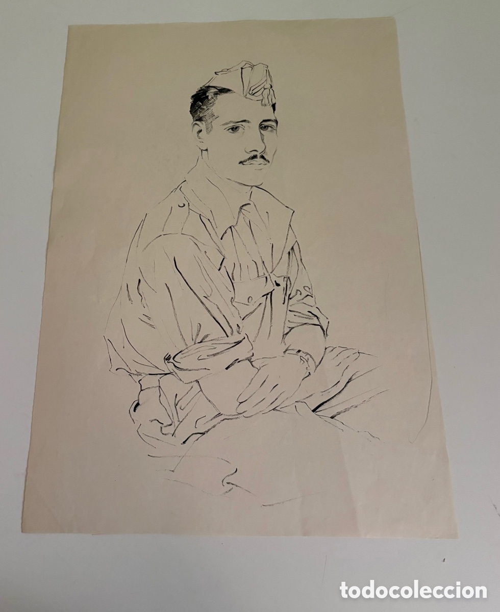 Arte: Carles Prun&eacute;s (1937-2017) &ndash; Dibujo sobre papel, retrato de militar firmado (1952)