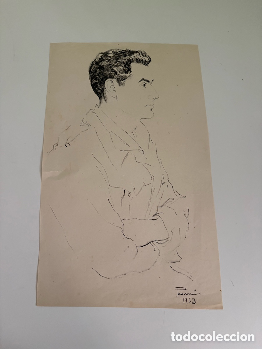 Arte: Carles Prun&eacute;s (1937-2017) &ndash; Retrato masculino de perfil, dibujo sobre papel (1953)