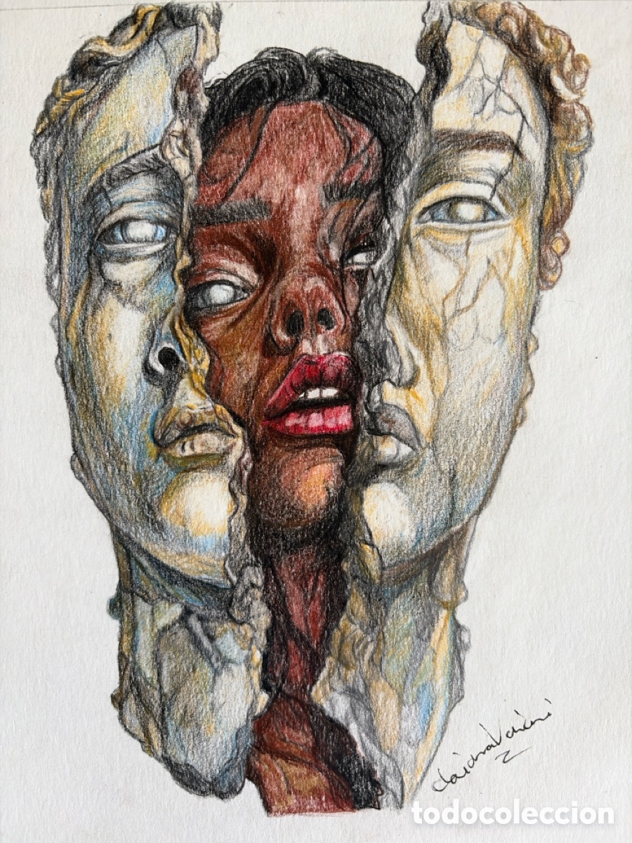 Arte: Tre volti disegno con pastello - Foto 2