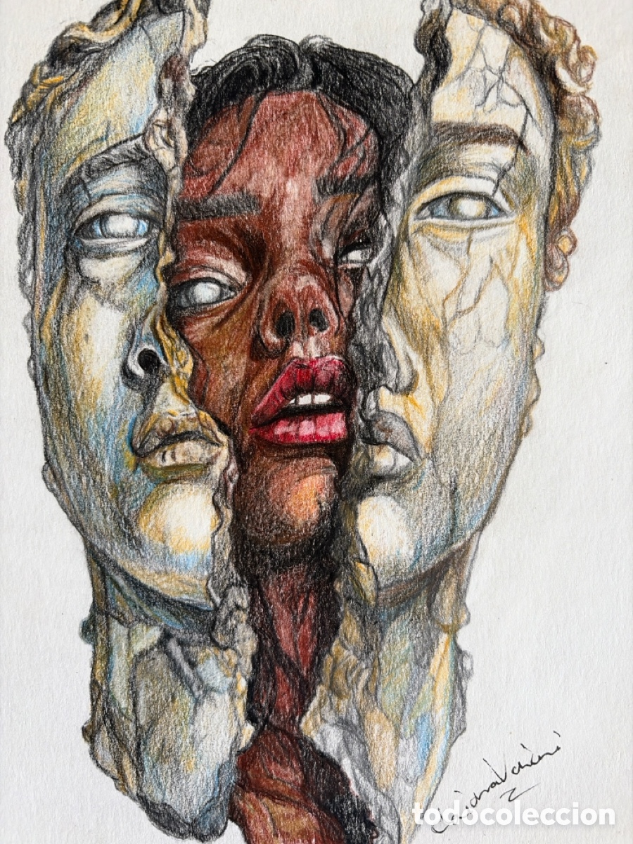Arte: Tre volti disegno con pastello - Foto 3
