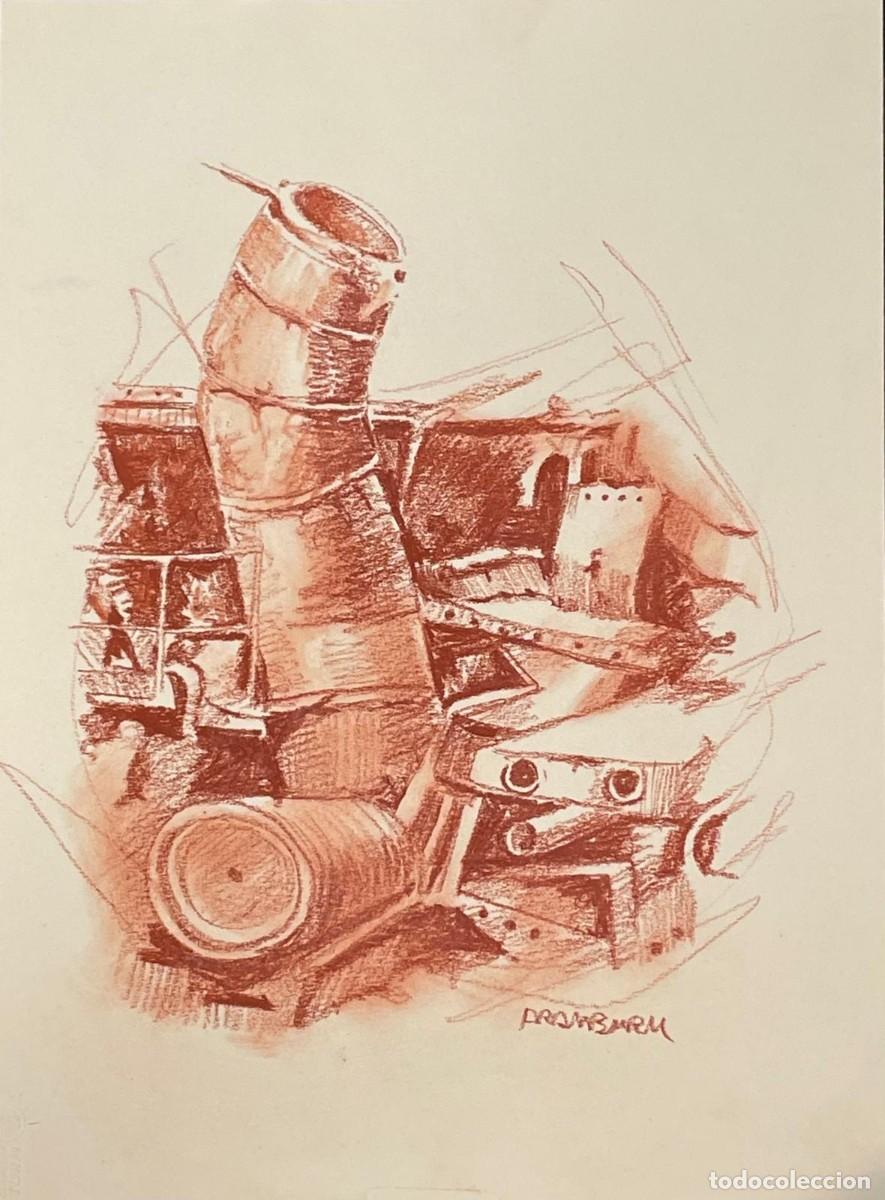 Arte: Dibujo hecho en sanguina sobre papel firmado de Manuel Aramburu (1936-2015)