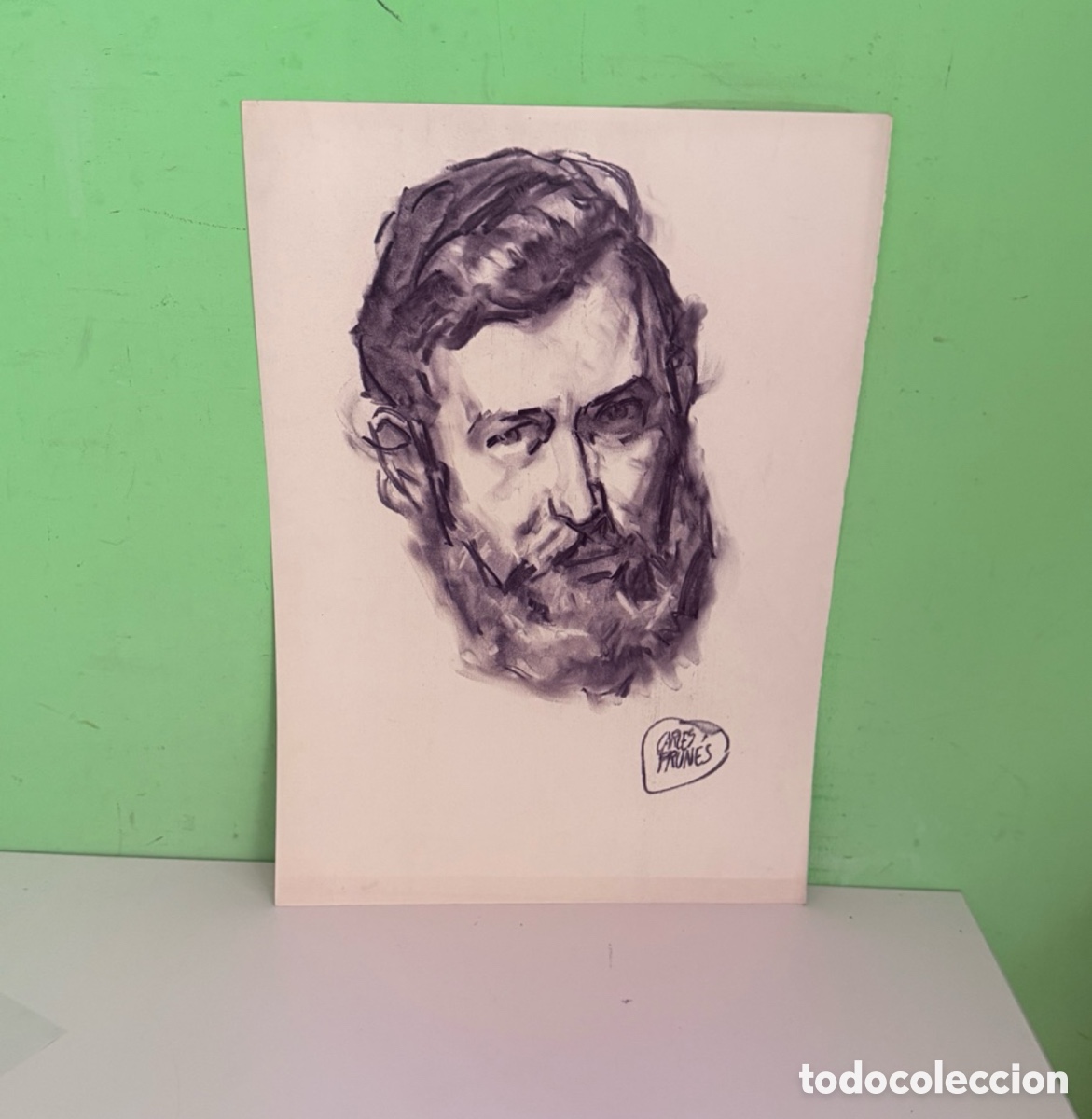 Arte: Carles Prun&eacute;s (1937-2017) &ndash; Retrato masculino con barba, t&eacute;cnica mixta sobre papel (50 &times; 37 cm)