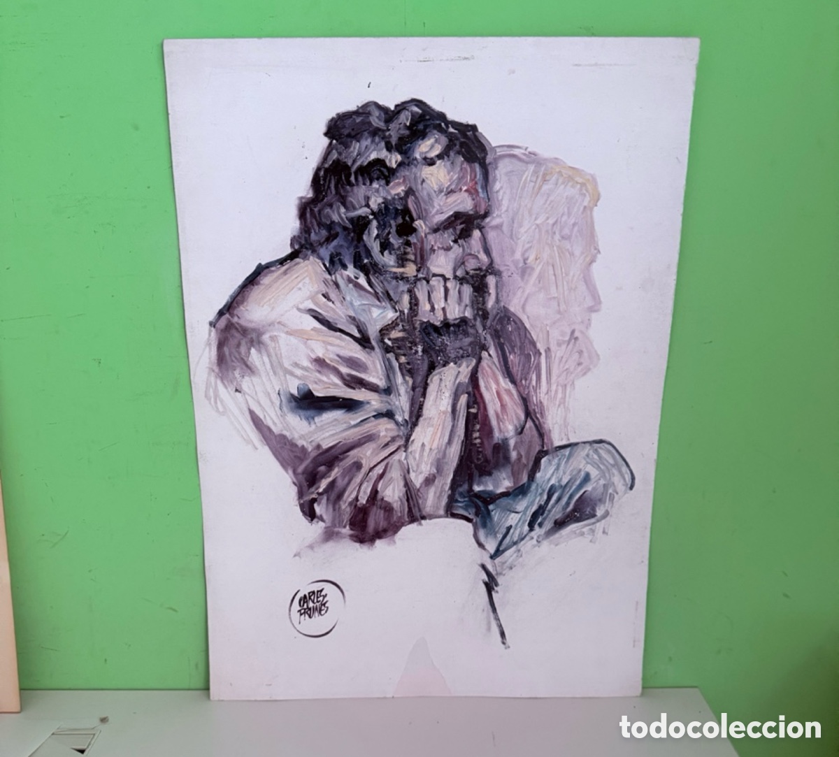 Arte: Carles Prun&eacute;s (1937-2017) &ndash; Retrato masculino pensativo, &oacute;leo sobre papel (50 &times; 70 cm)