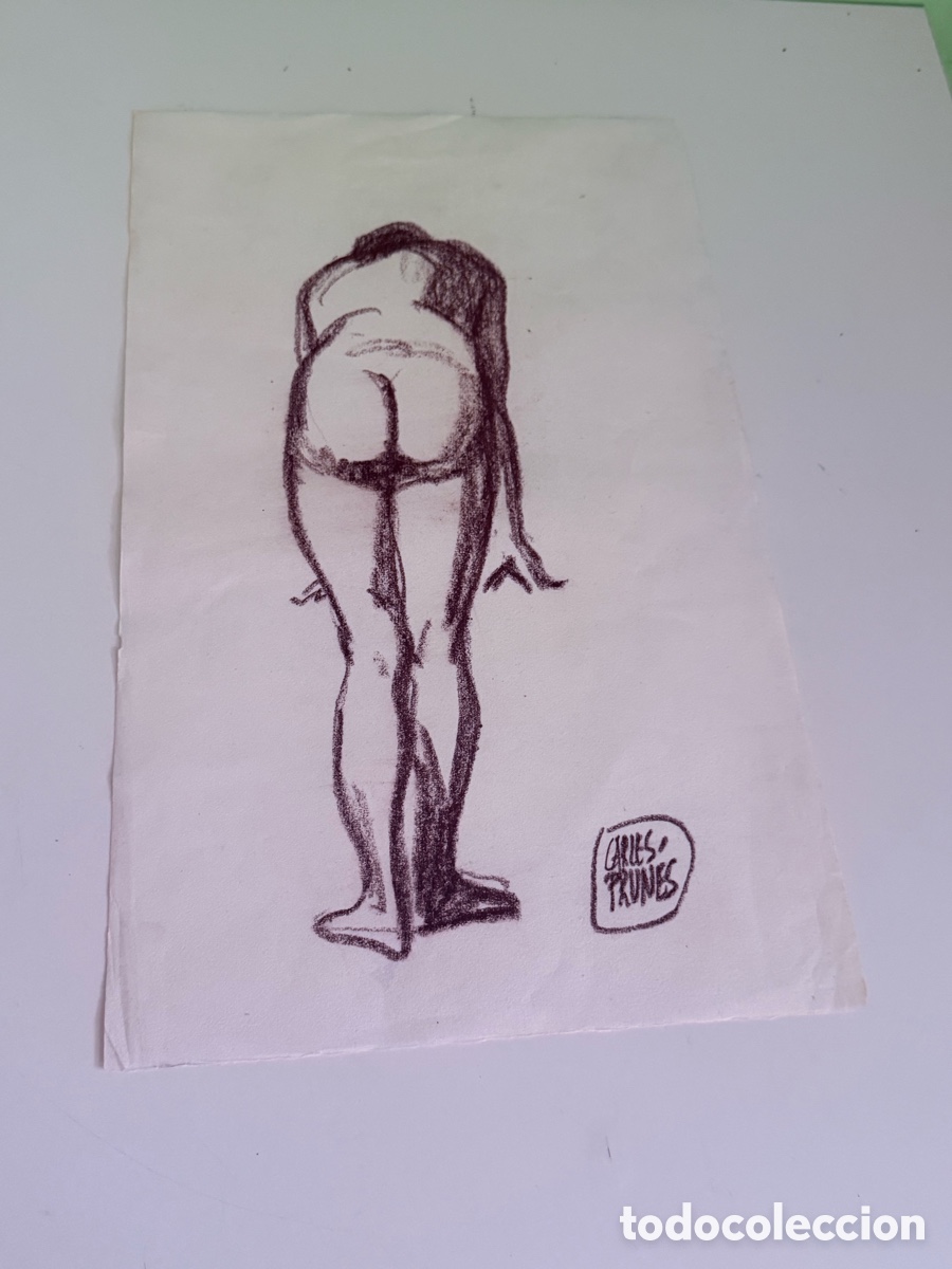 Arte: Carles Prun&eacute;s (1937-2017) &ndash; Dibujo sobre papel de desnudo femenino firmado (26 x 42 cm)