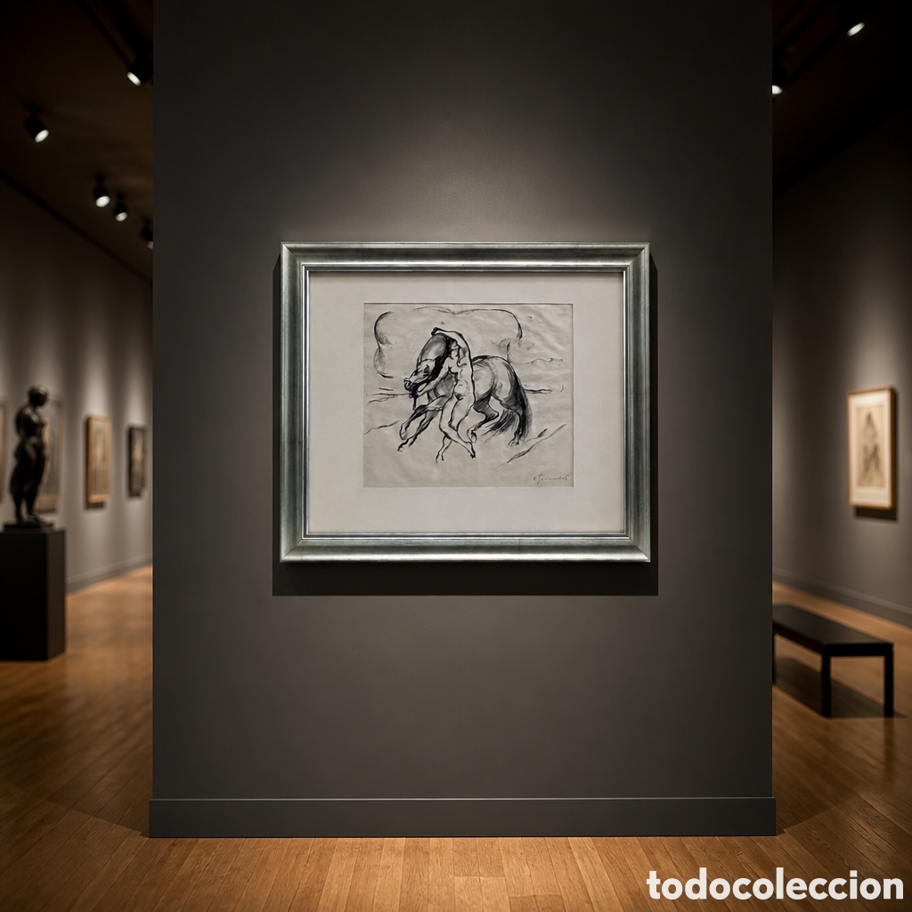 Arte: ARTHUR GRUNENBERG. 1880-1952 ALEMANIA.DIBUJO ORIGINAL A CARBONCILLO Y FIRMADO.OBRA 25&times;22.MARCO 44&times;36
