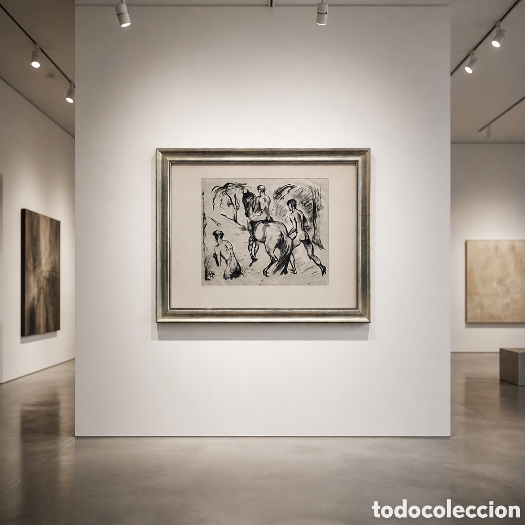 Arte: ARTHUR GRUNENBERG. 1880-1952 ALEMANIA.DIBUJO ORIGINAL A CARBONCILLO Y FIRMADO.OBRA 25&times;22.MARCO 44&times;36