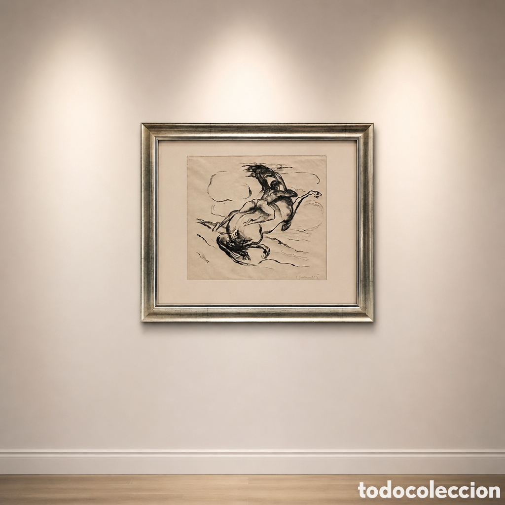 Arte: ARTHUR GRUNENBERG. 1880-1952 ALEMANIA.DIBUJO ORIGINAL A CARBONCILLO Y FIRMADO.OBRA 25&times;22.MARCO 44&times;36