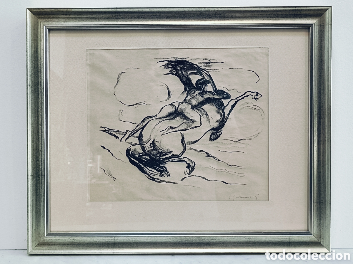 Arte: ARTHUR GRUNENBERG. 1880-1952 ALEMANIA.DIBUJO ORIGINAL A CARBONCILLO Y FIRMADO.OBRA 25&times;22.MARCO 44&times;36