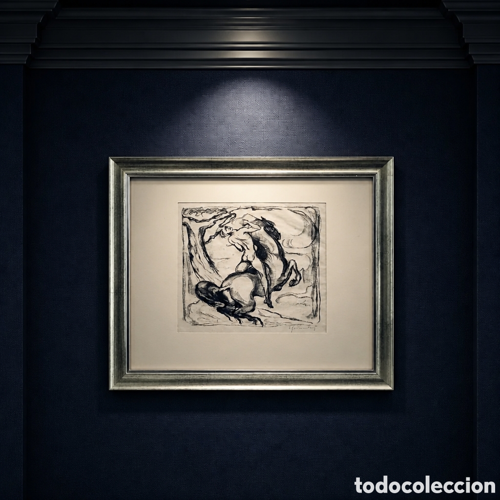 Arte: ARTHUR GRUNENBERG. 1880-1952 ALEMANIA.DIBUJO ORIGINAL A CARBONCILLO Y FIRMADO.OBRA 25&times;22.MARCO 44&times;36